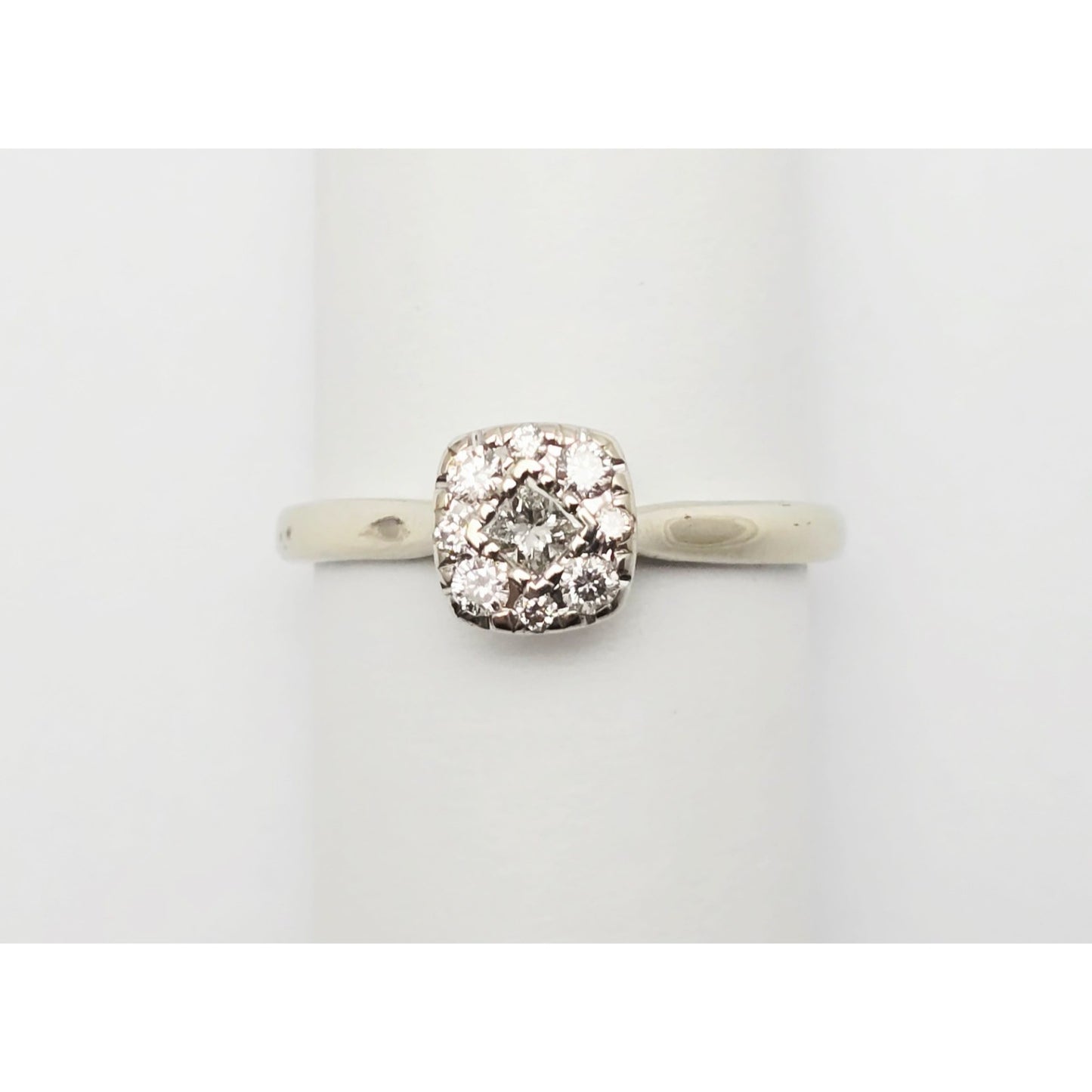 10K White Gold Round & Square Cut Diamond Ring