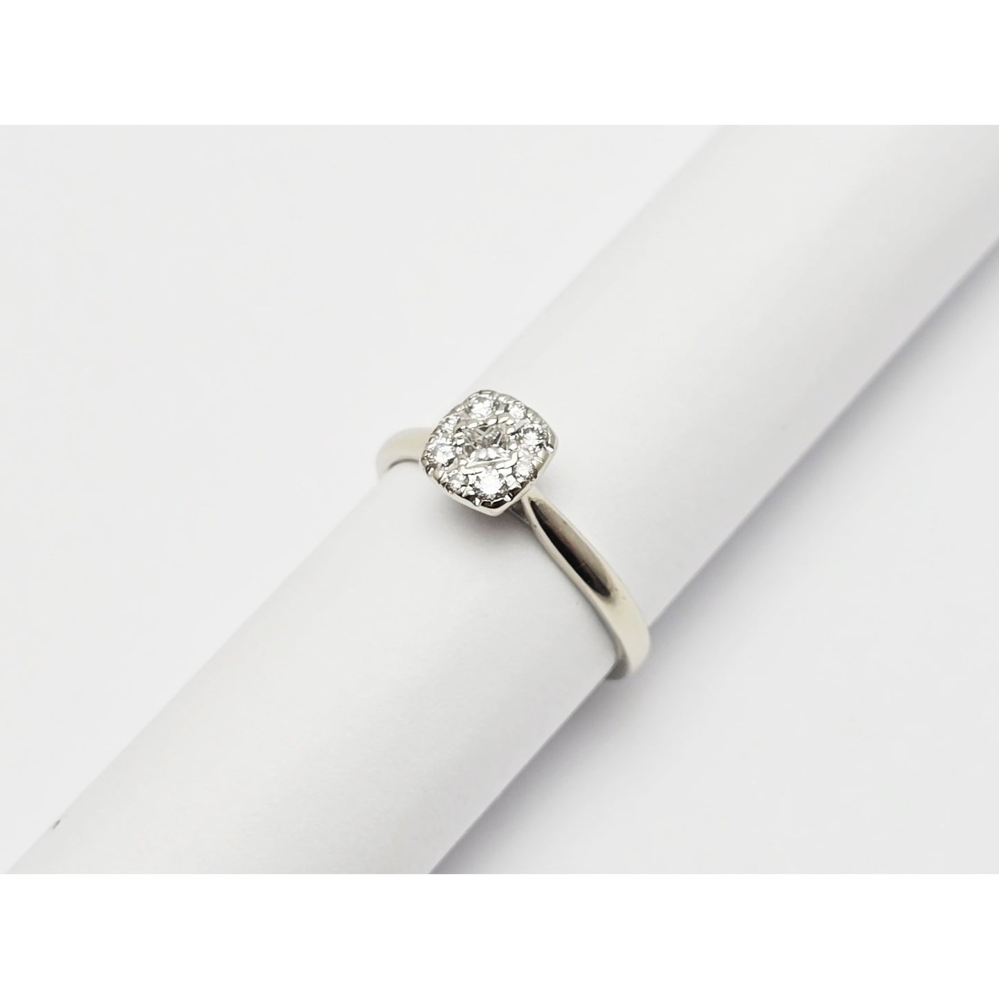 10K White Gold Round & Square Cut Diamond Ring