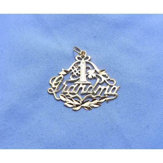 14K Yellow Gold Initial " #1 Grandma " Charm Pendant