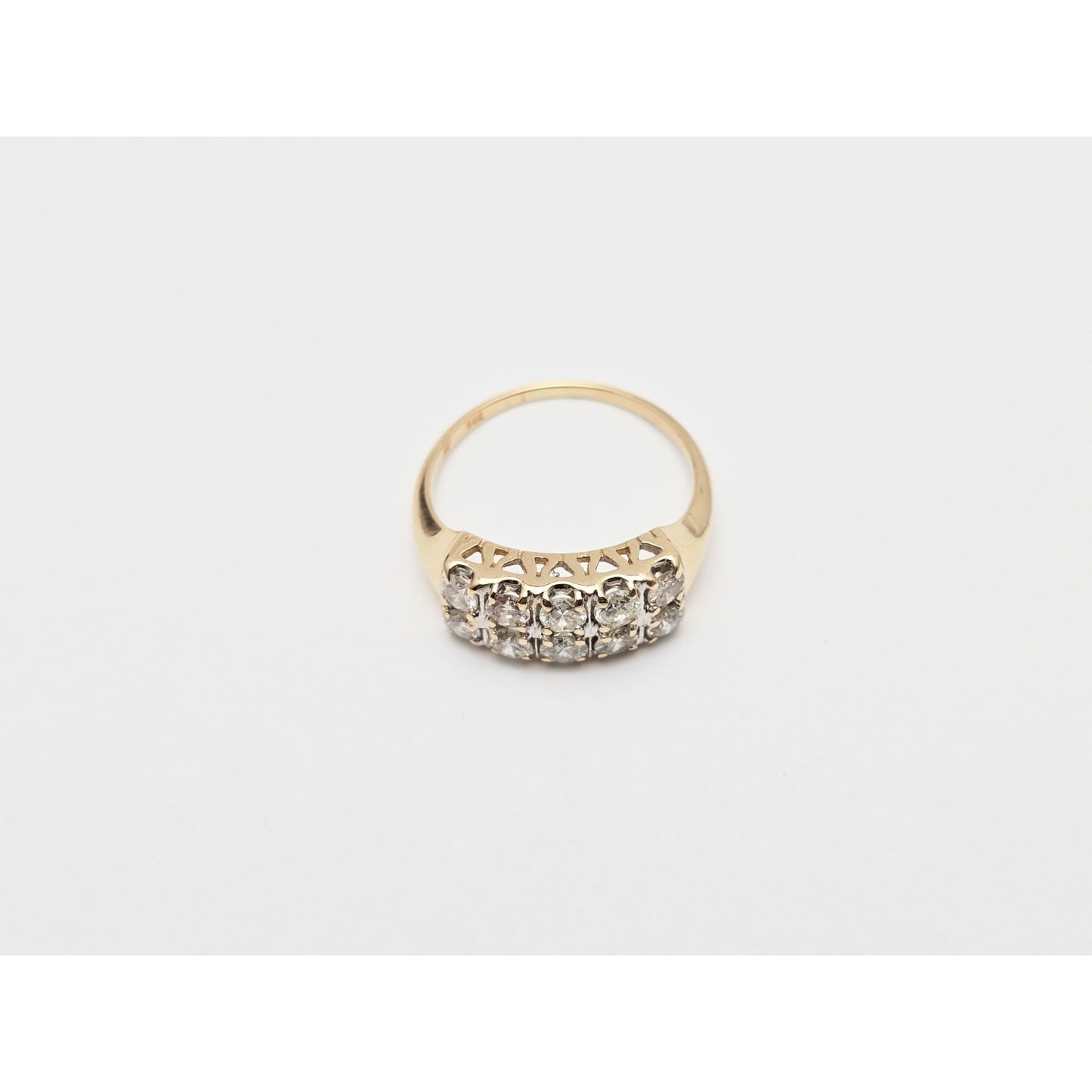 14K Yellow Gold 2 Rows of Round Diamonds Ring
