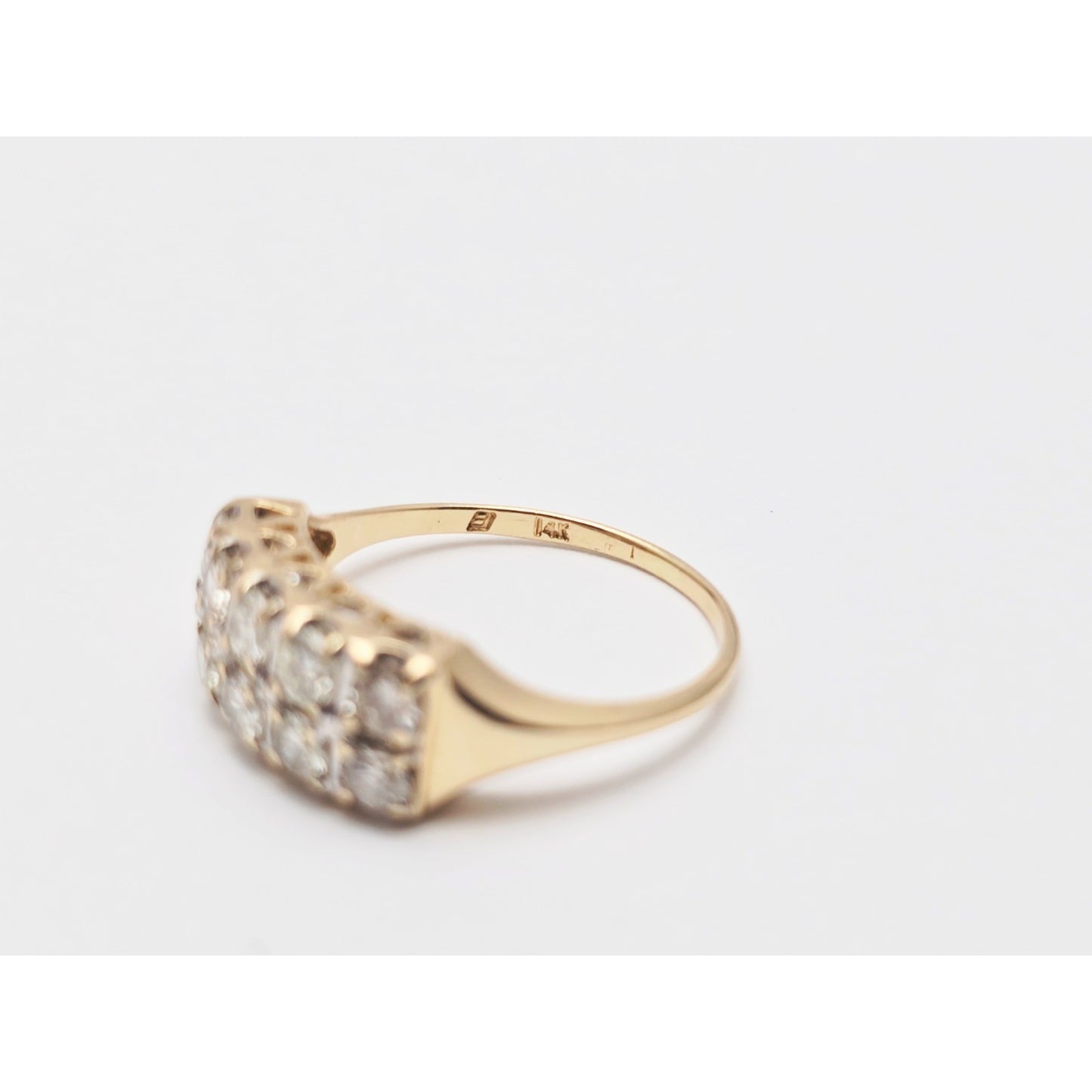 14K Yellow Gold 2 Rows of Round Diamonds Ring