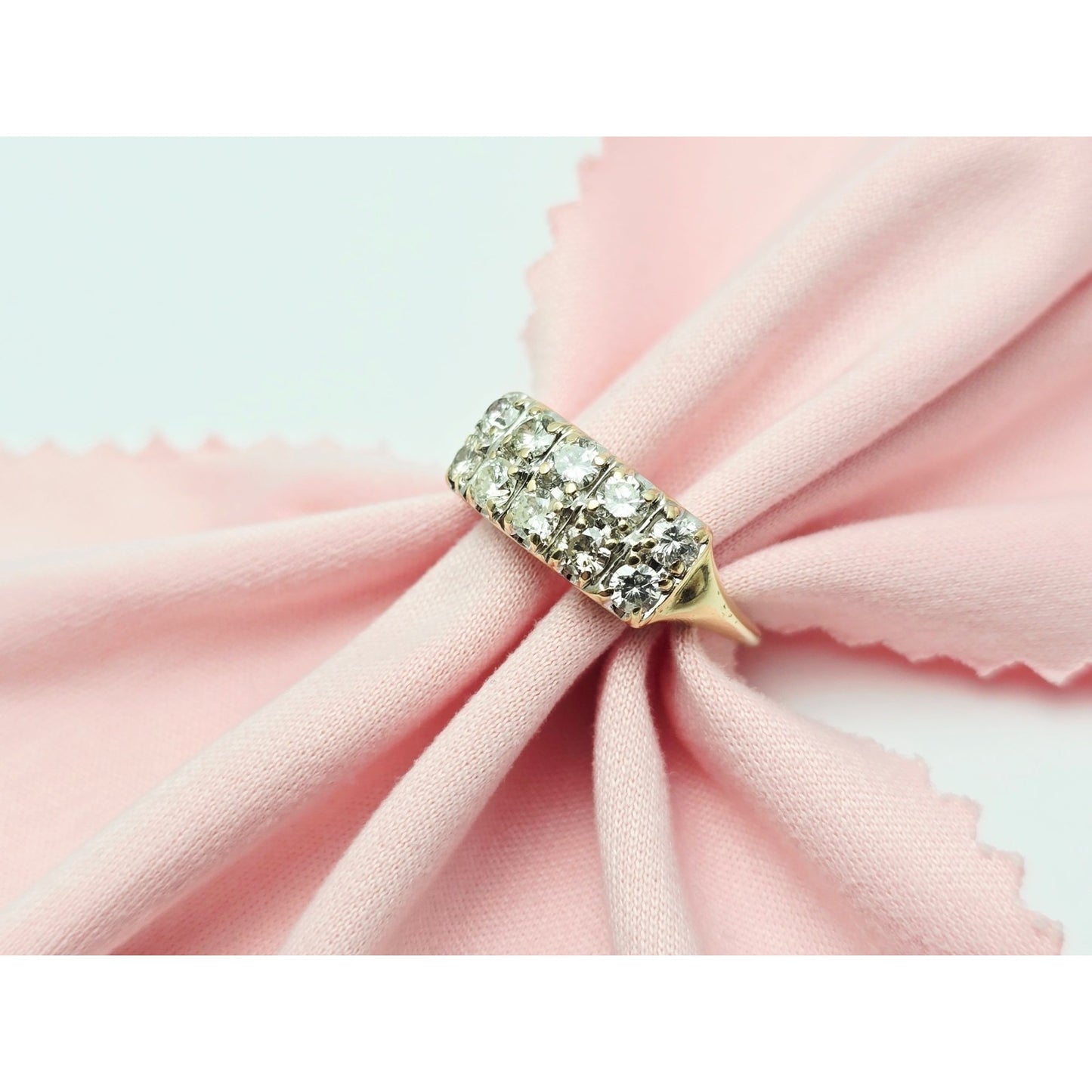 14K Yellow Gold 2 Rows of Round Diamonds Ring