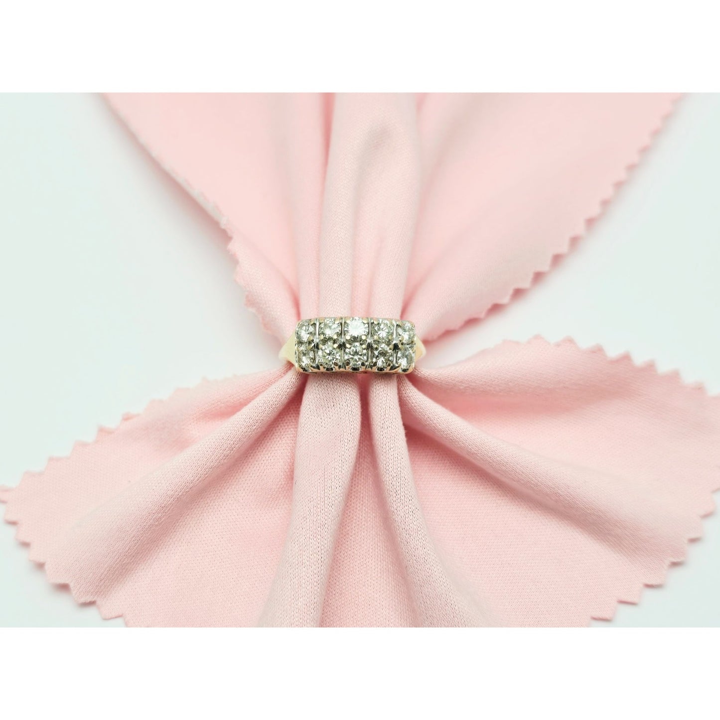 14K Yellow Gold 2 Rows of Round Diamonds Ring