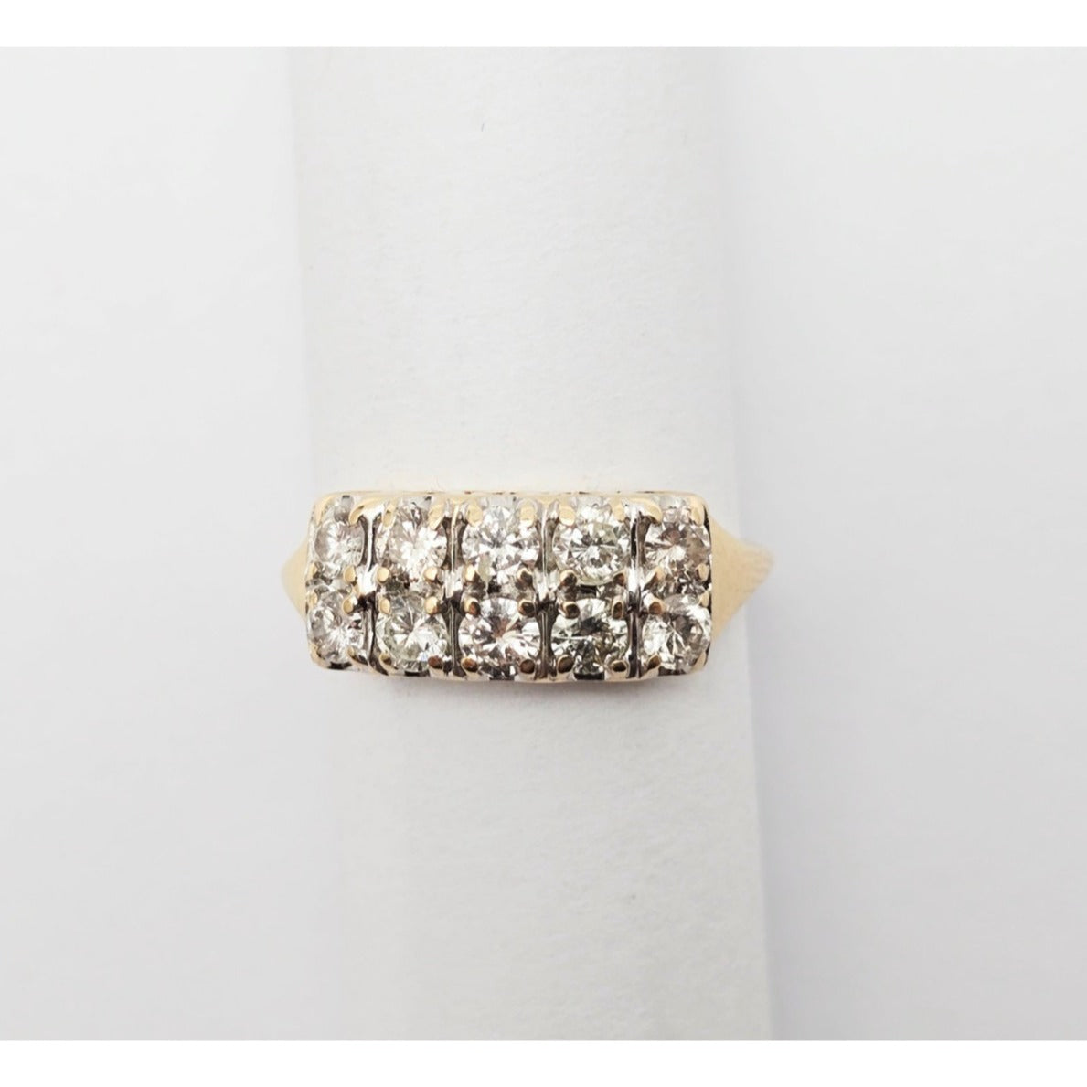 14K Yellow Gold 2 Rows of Round Diamonds Ring