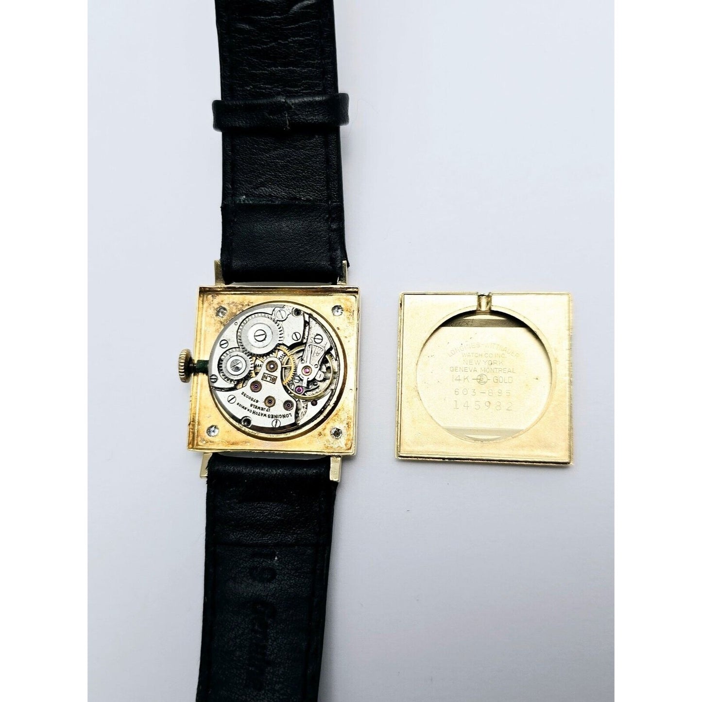 Vintage Two Tone Longines 8LN 17J 14K Gold Diamond Manual Wind Leather Watch