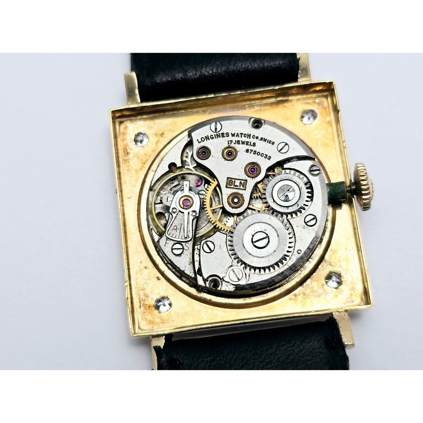 Vintage Two Tone Longines 8LN 17J 14K Gold Diamond Manual Wind Leather Watch
