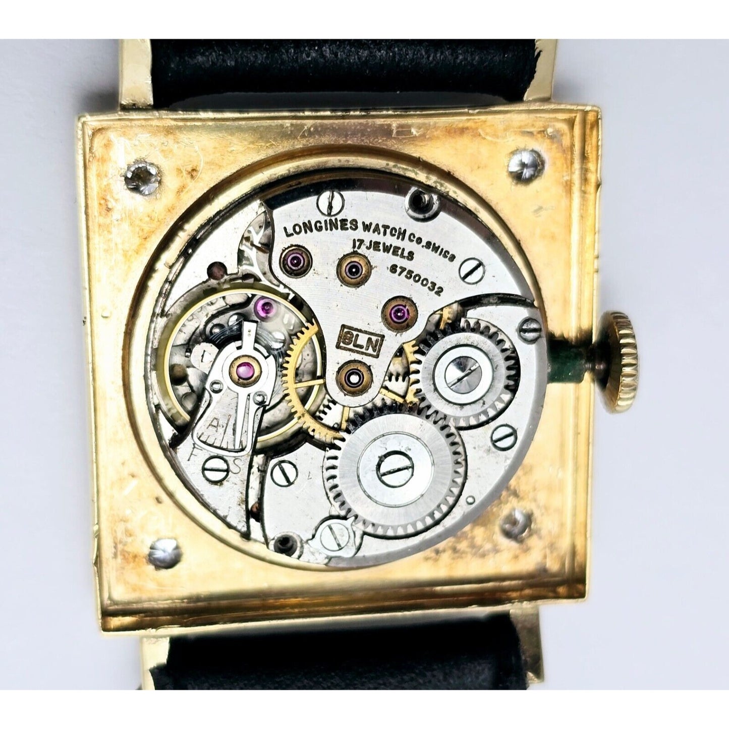Vintage Two Tone Longines 8LN 17J 14K Gold Diamond Manual Wind Leather Watch