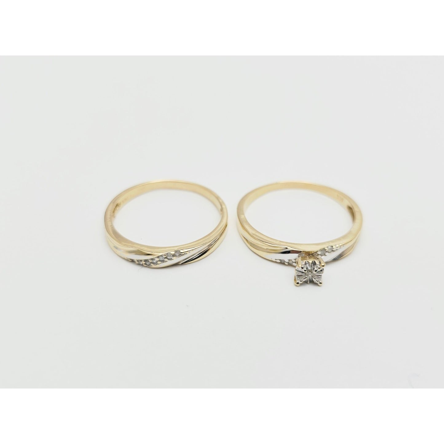 14K Two Tone Gold Ladies Wedding Solitaire Diamond Ring & Band Set