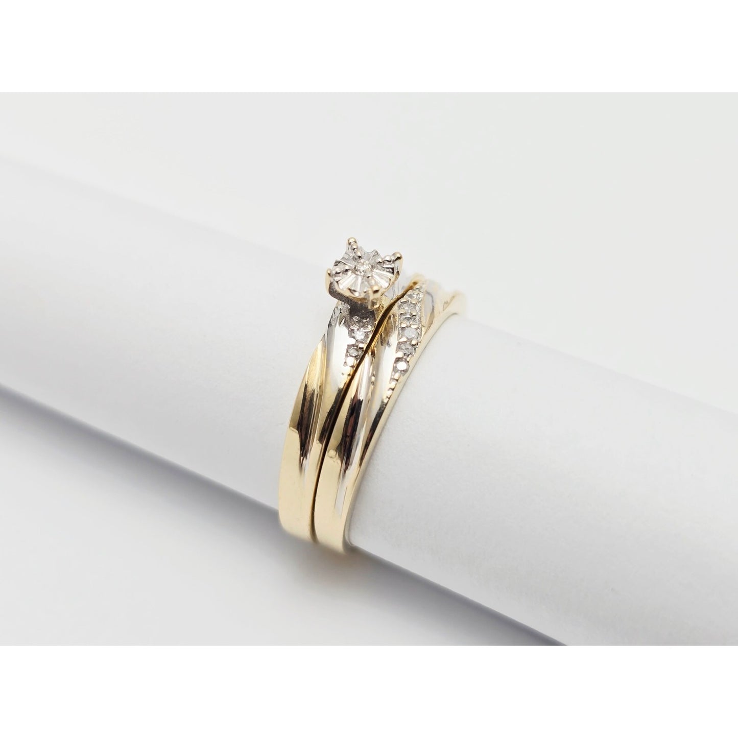 14K Two Tone Gold Ladies Wedding Solitaire Diamond Ring & Band Set