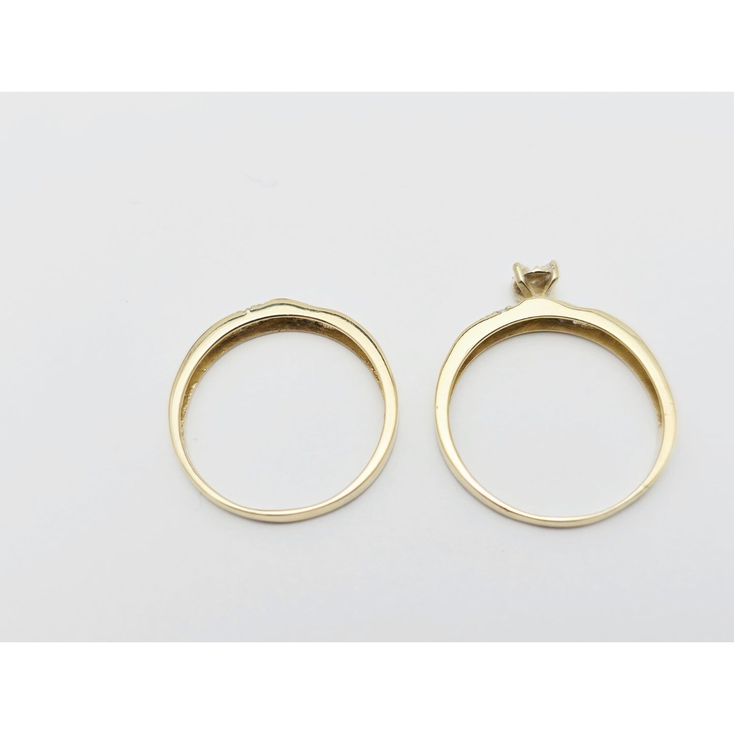 14K Two Tone Gold Ladies Wedding Solitaire Diamond Ring & Band Set