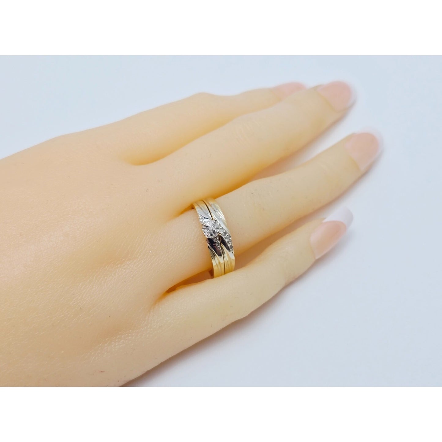 14K Two Tone Gold Ladies Wedding Solitaire Diamond Ring & Band Set