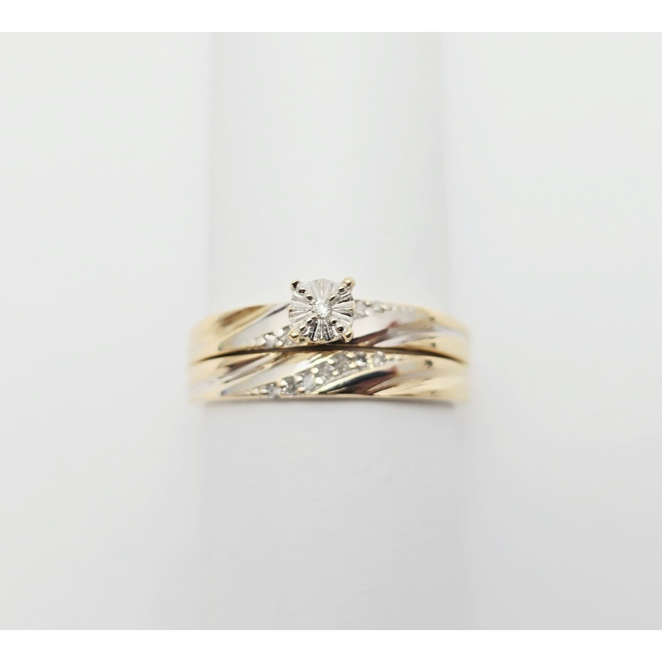 14K Two Tone Gold Ladies Wedding Solitaire Diamond Ring & Band Set