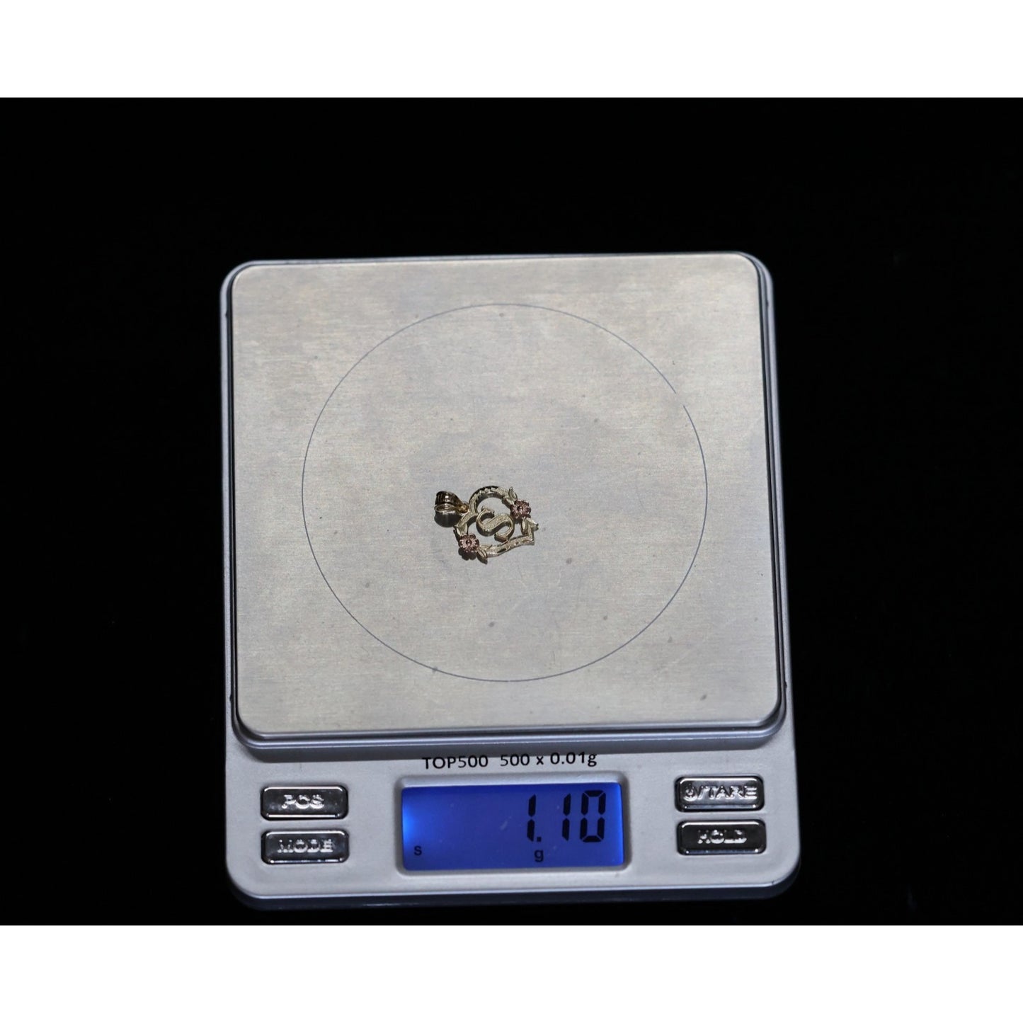 14K Two Tone Gold Floral Initial Letter " S " Heart Charm Pendant