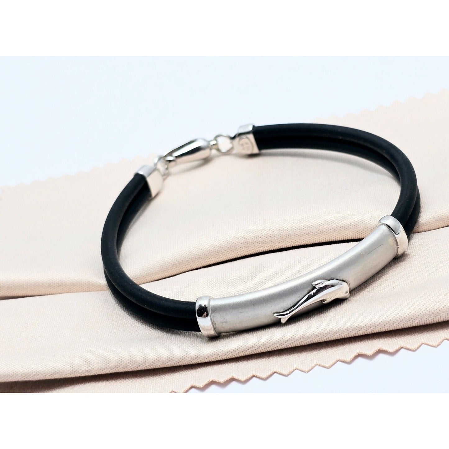 14K White Gold Matte & Polished Finish Rubber Bracelet