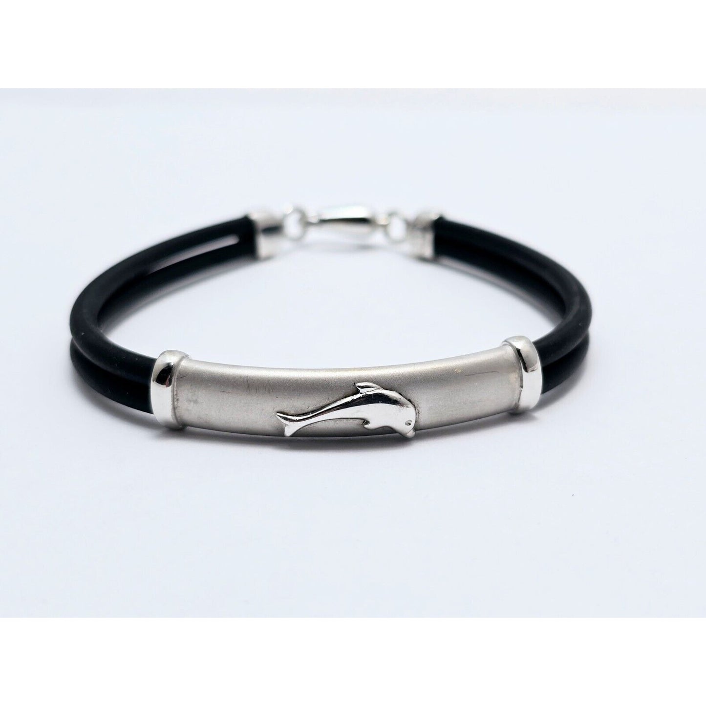 14K White Gold Matte & Polished Finish Rubber Bracelet