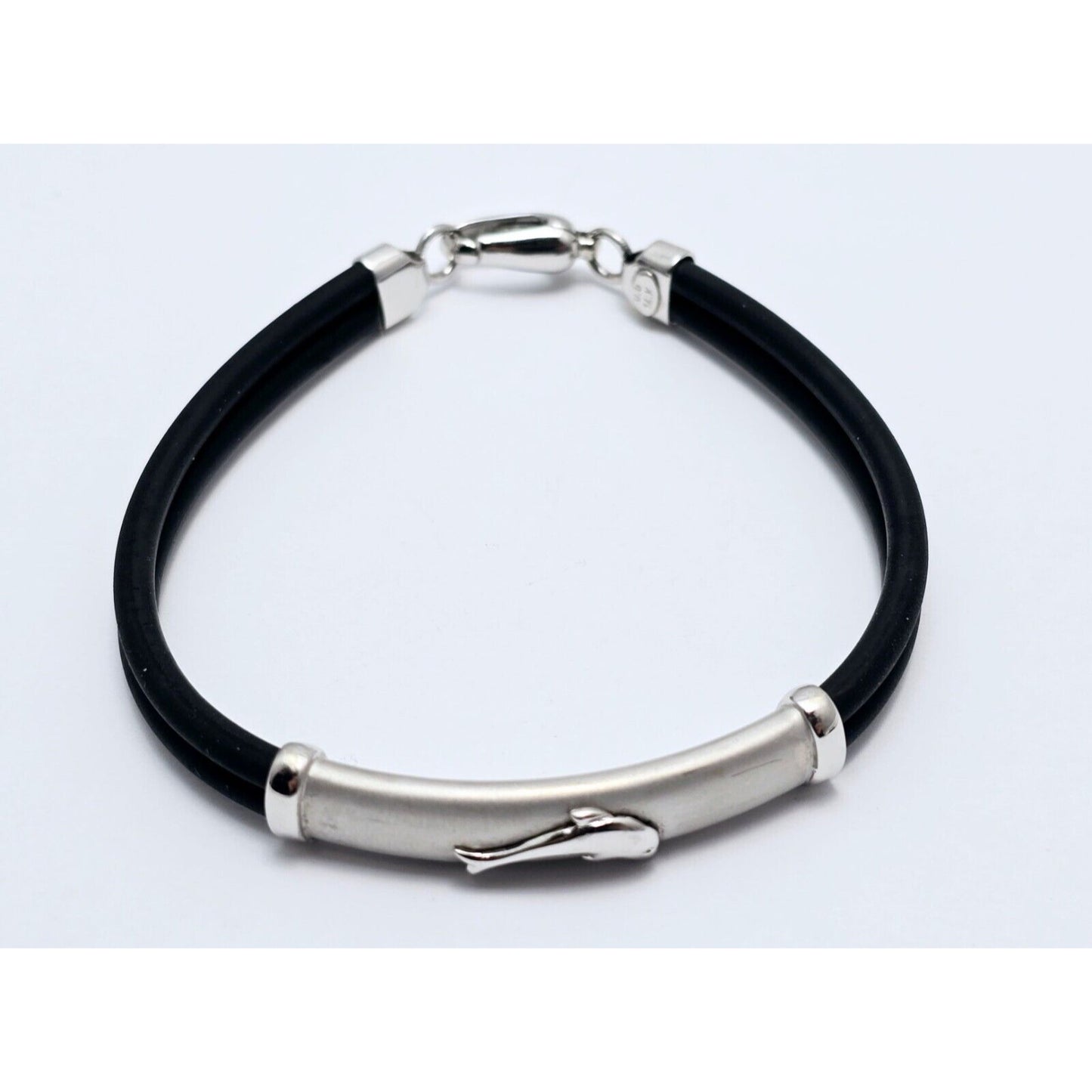 14K White Gold Matte & Polished Finish Rubber Bracelet