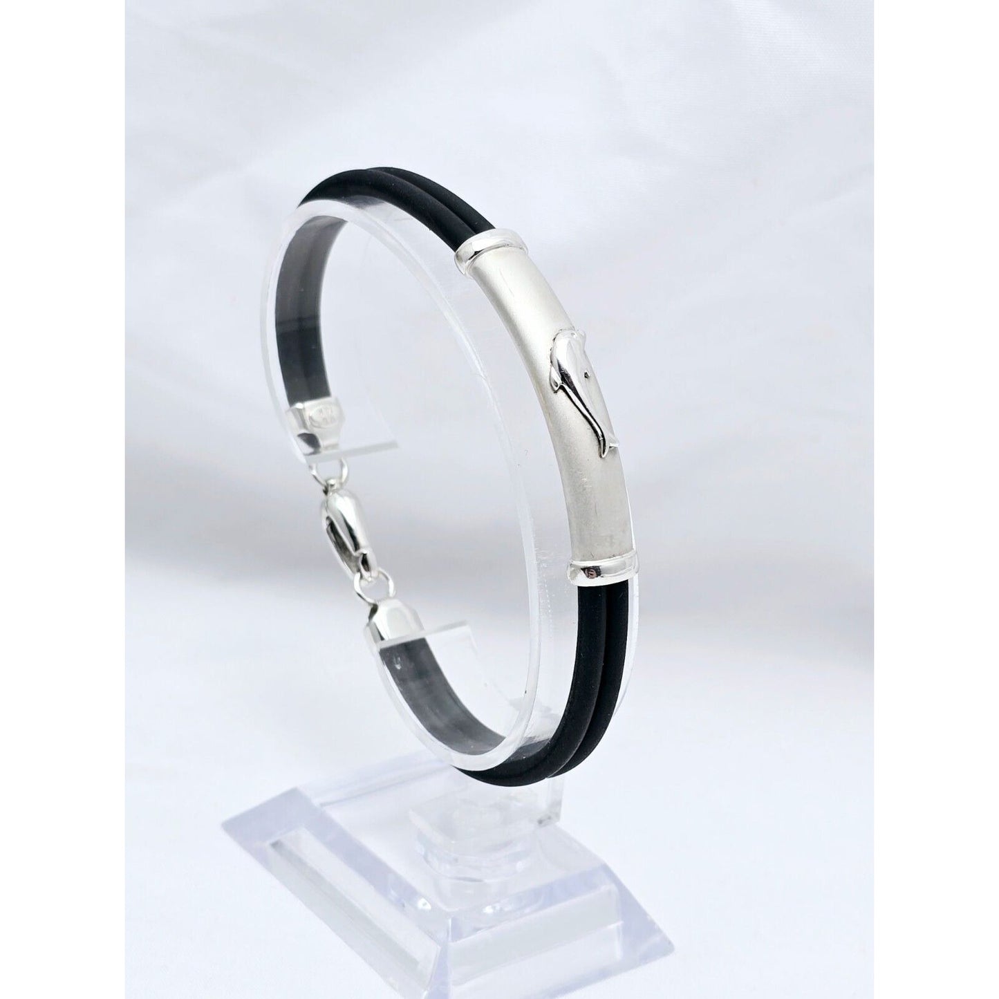 14K White Gold Matte & Polished Finish Rubber Bracelet