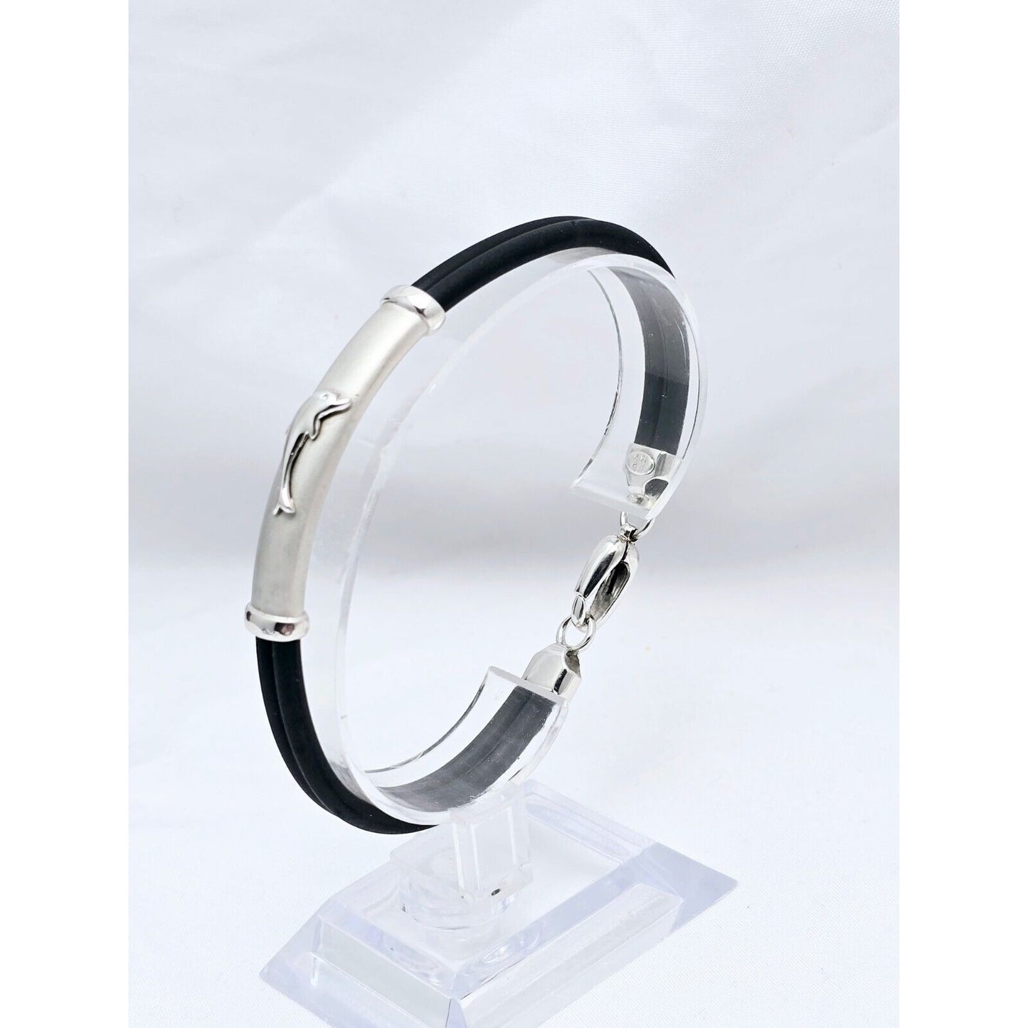 14K White Gold Matte & Polished Finish Rubber Bracelet