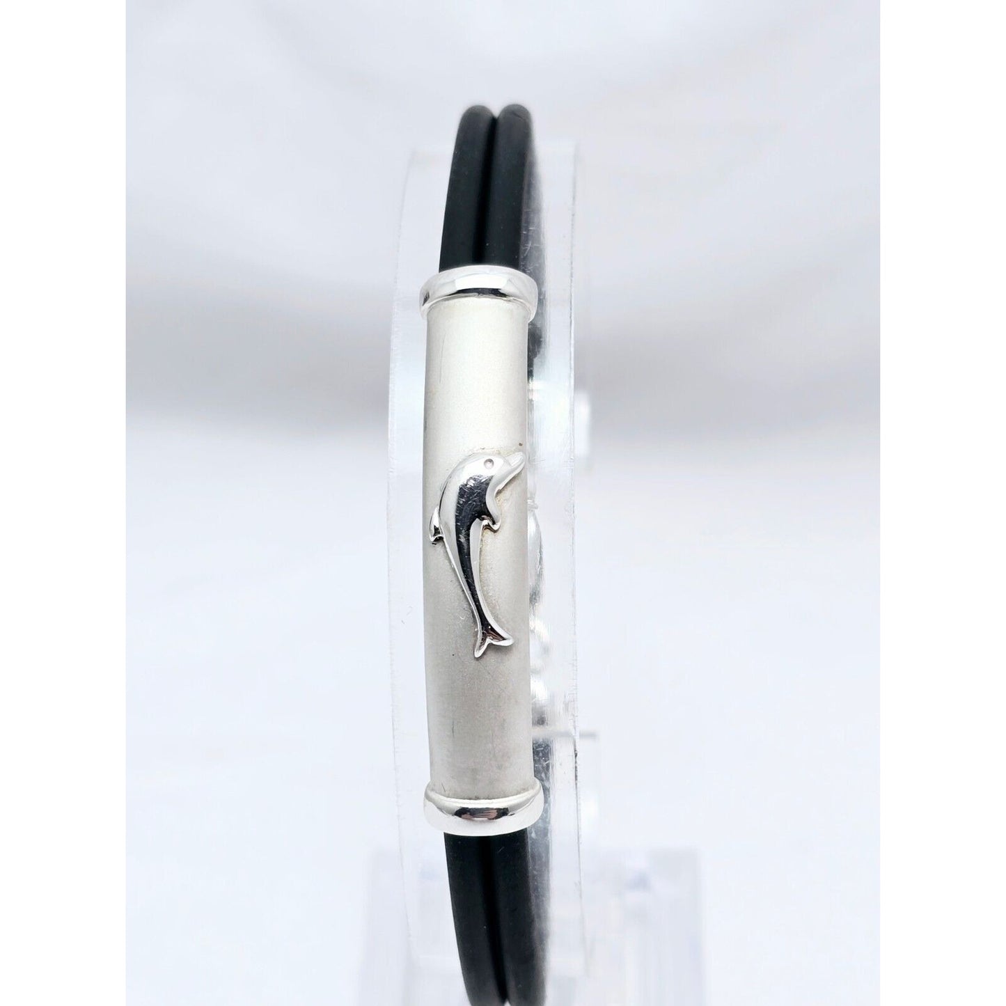 14K White Gold Matte & Polished Finish Rubber Bracelet