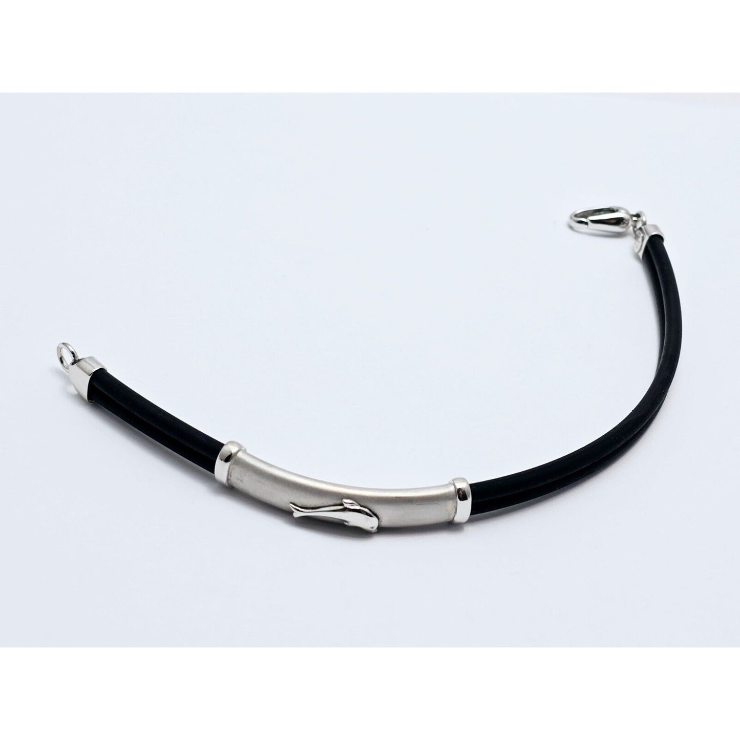 14K White Gold Matte & Polished Finish Rubber Bracelet