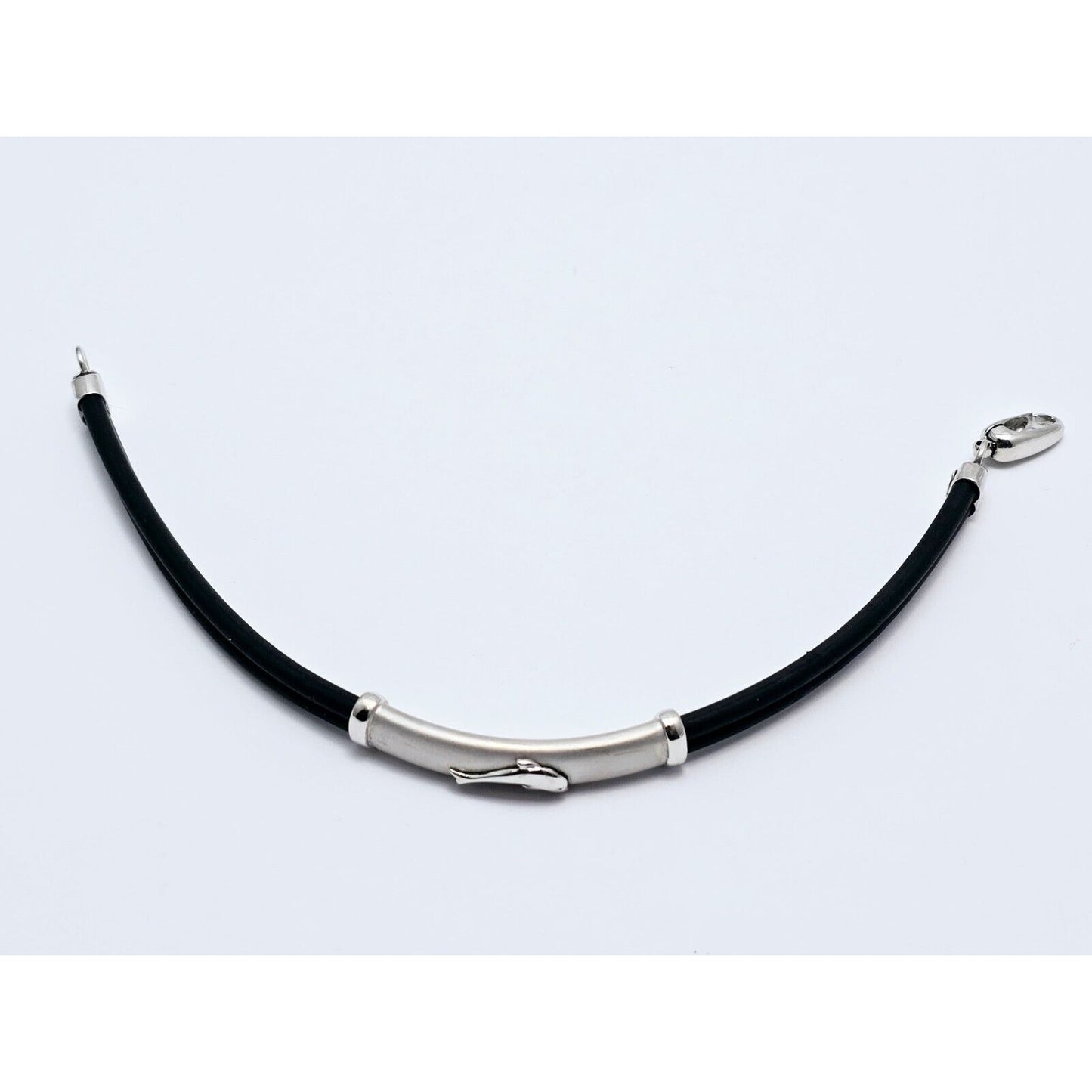 14K White Gold Matte & Polished Finish Rubber Bracelet