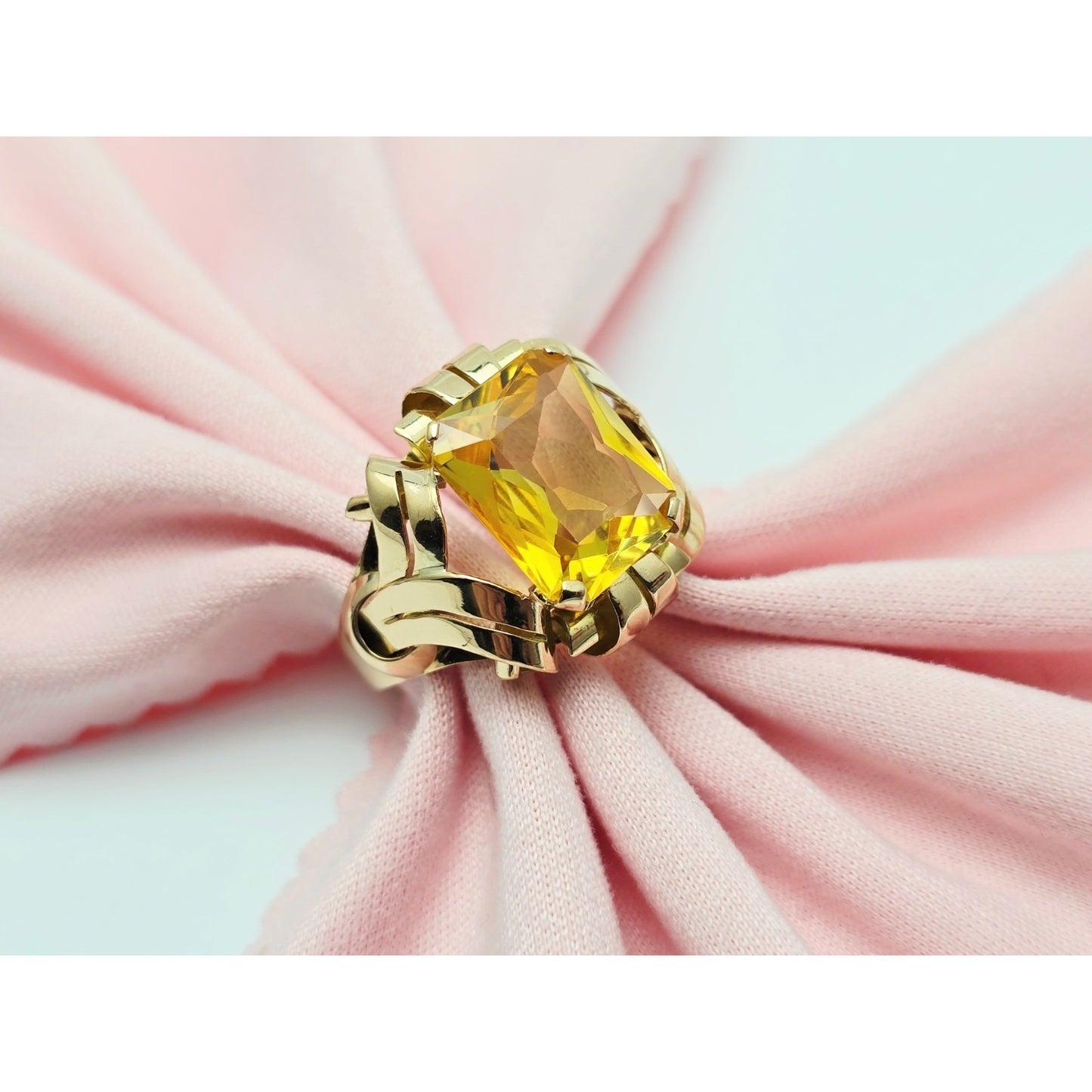 18K Yellow Gold Emerald Cut Yellow Sapphire Ring