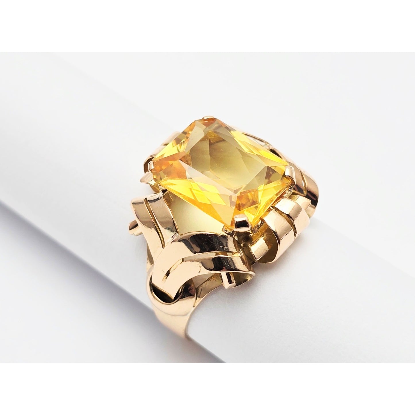 18K Yellow Gold Emerald Cut Yellow Sapphire Ring