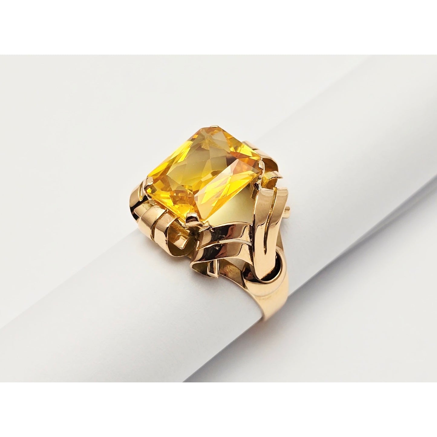 18K Yellow Gold Emerald Cut Yellow Sapphire Ring