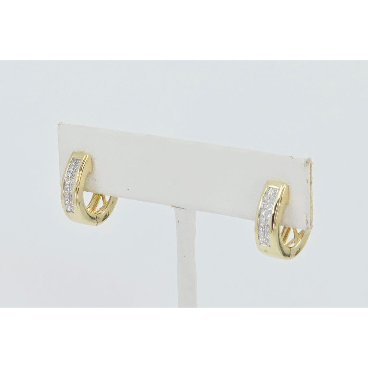 14K Yellow Gold Princess Cut Diamond Hinged Half Hoop Earrings