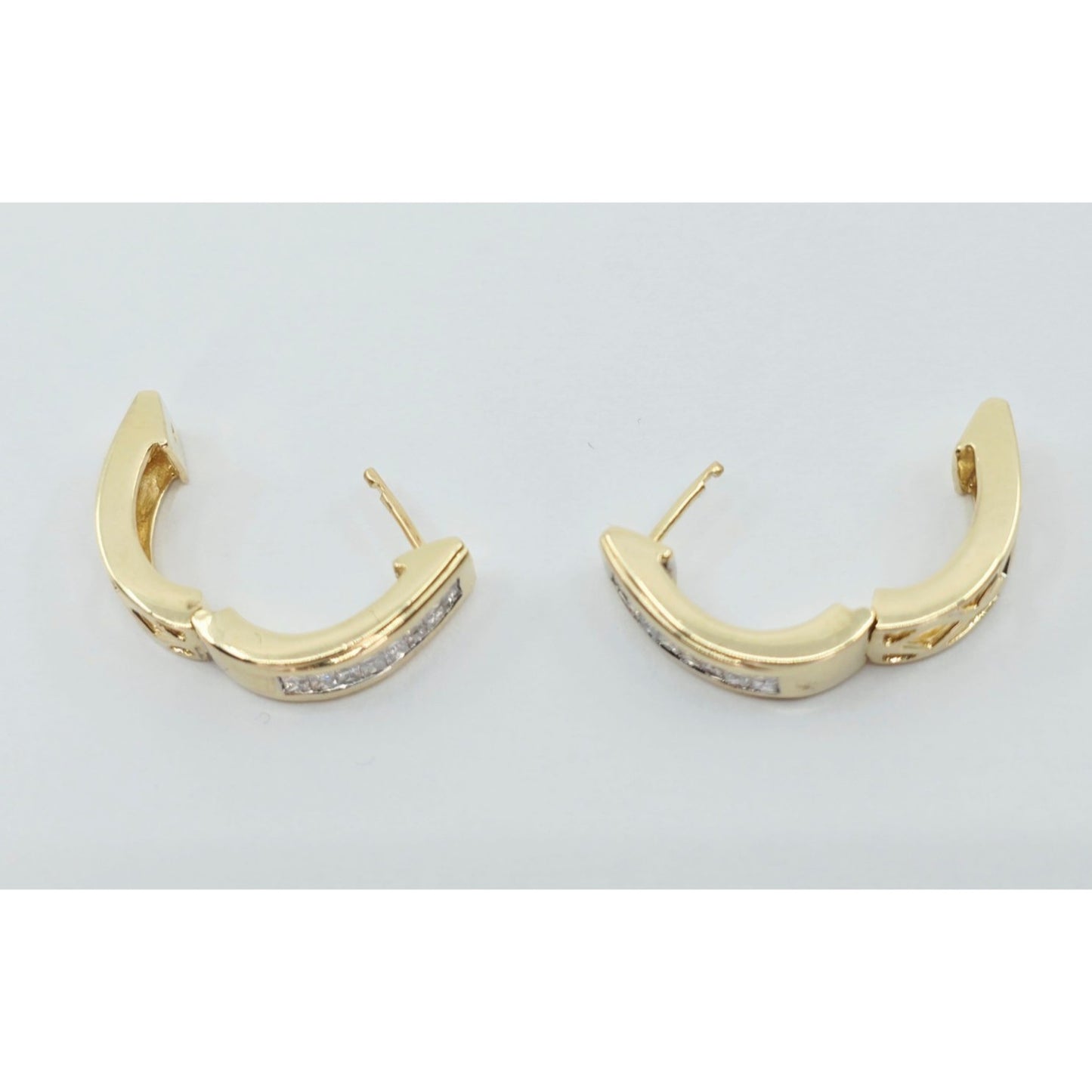 14K Yellow Gold Princess Cut Diamond Hinged Half Hoop Earrings