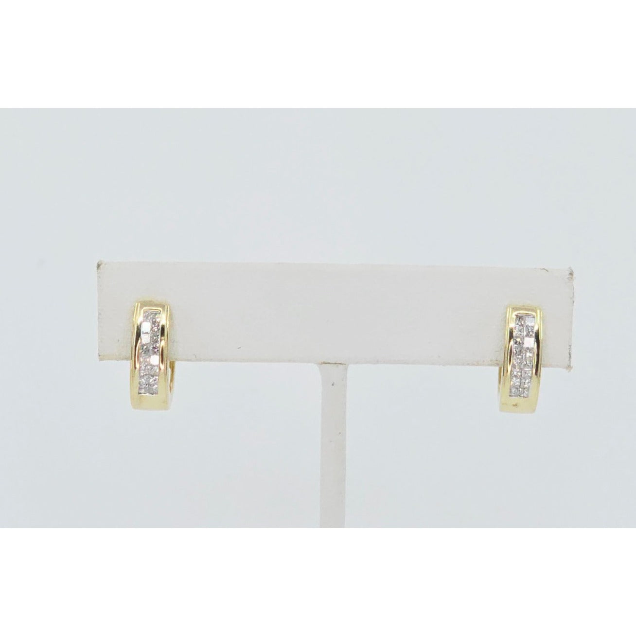 14K Yellow Gold Princess Cut Diamond Hinged Half Hoop Earrings