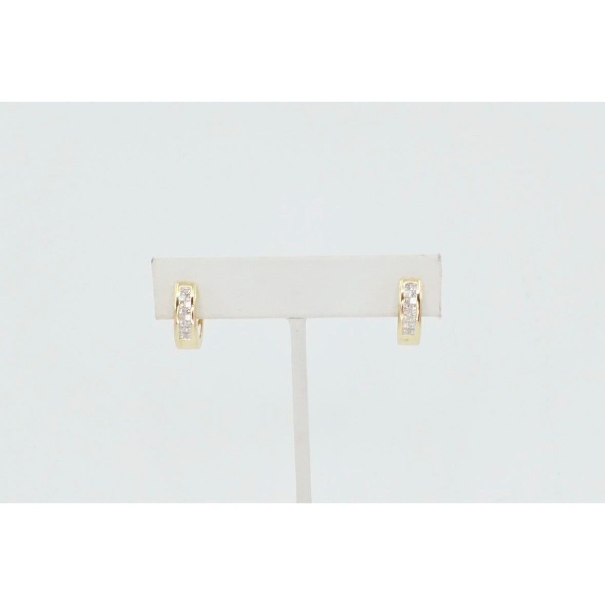 14K Yellow Gold Princess Cut Diamond Hinged Half Hoop Earrings