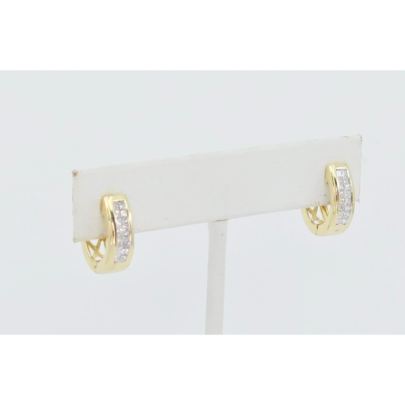 14K Yellow Gold Princess Cut Diamond Hinged Half Hoop Earrings