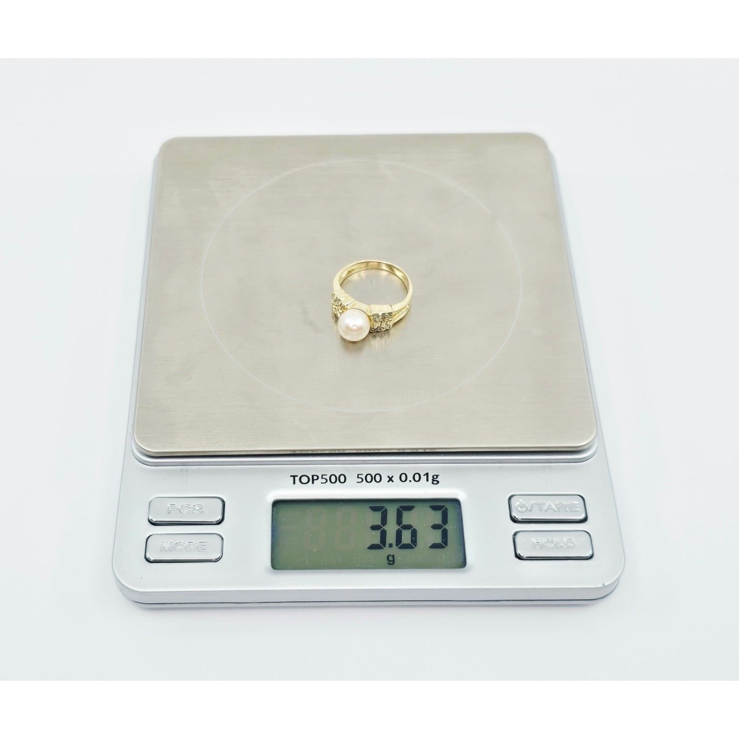 14K Yellow Gold Pearl & Diamond Ring