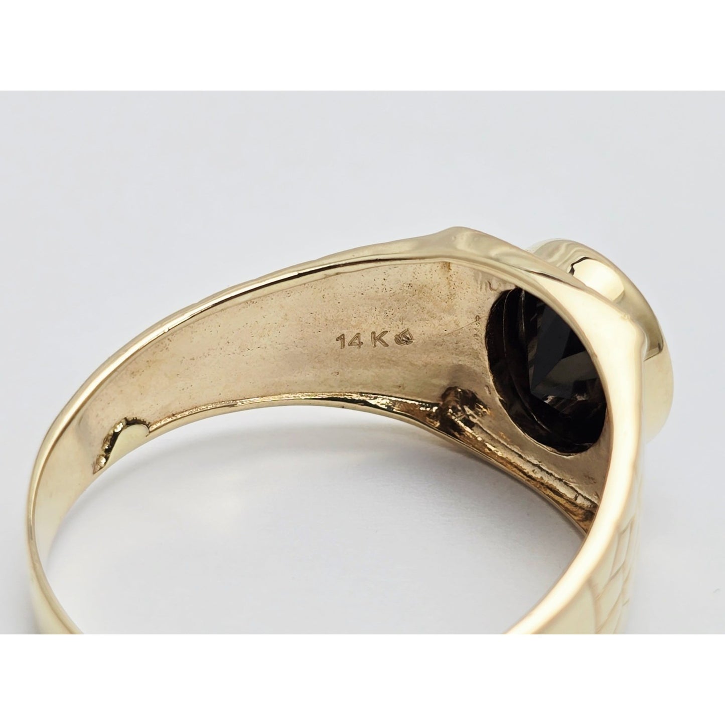 14K Yellow Gold Men's Oval Cut Onyx Nugget Ring