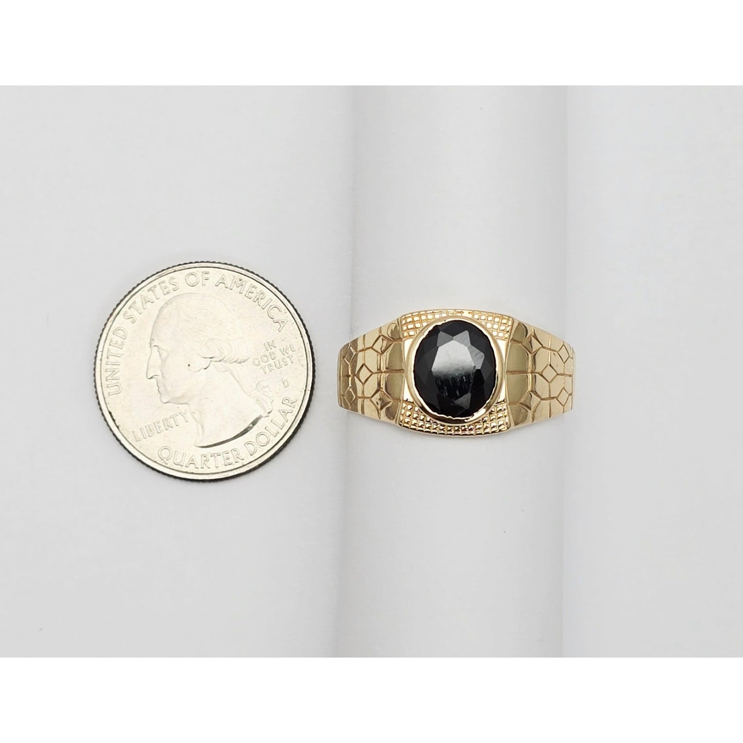 14K Yellow Gold Men's Oval Cut Onyx Nugget Ring