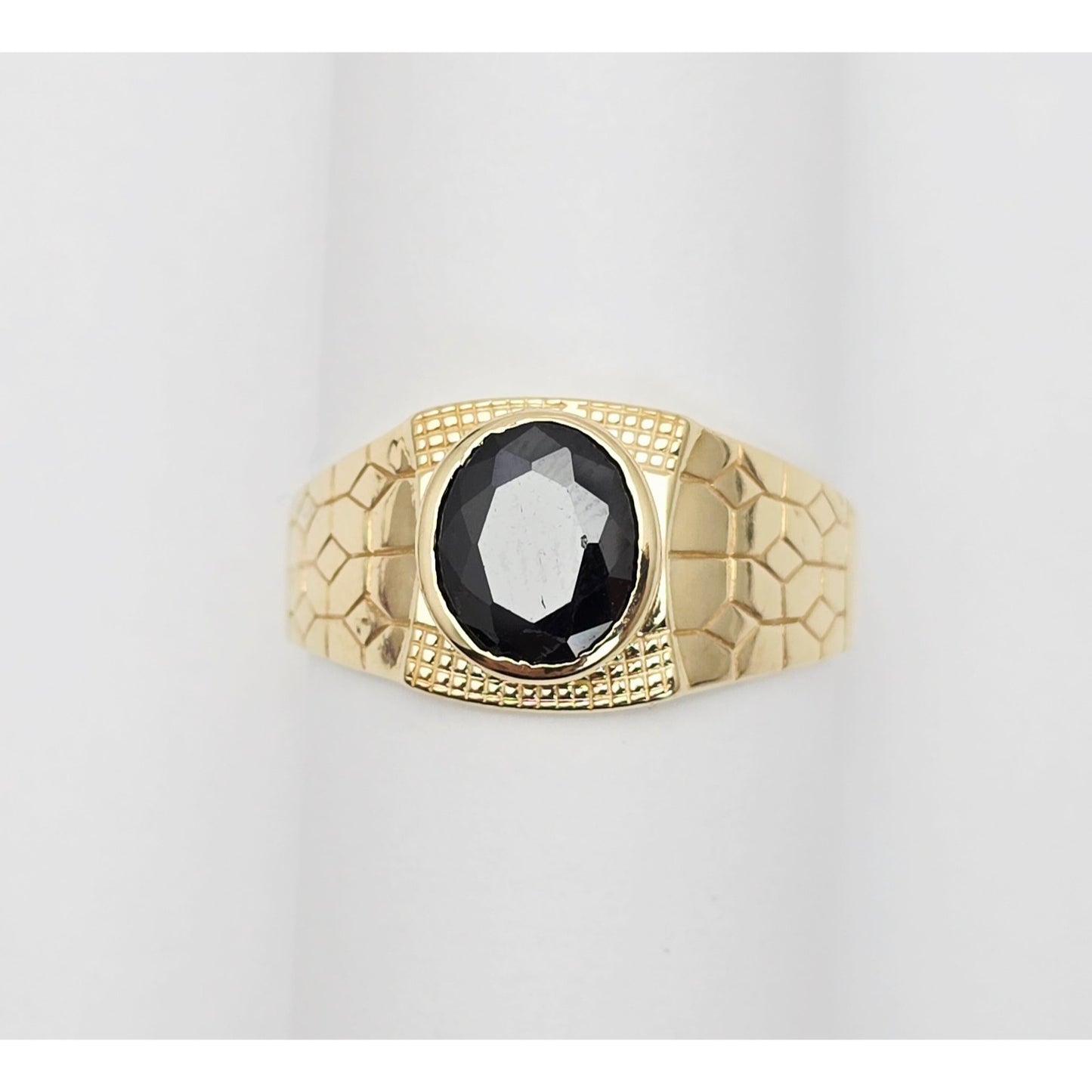 14K Yellow Gold Men's Oval Cut Onyx Nugget Ring