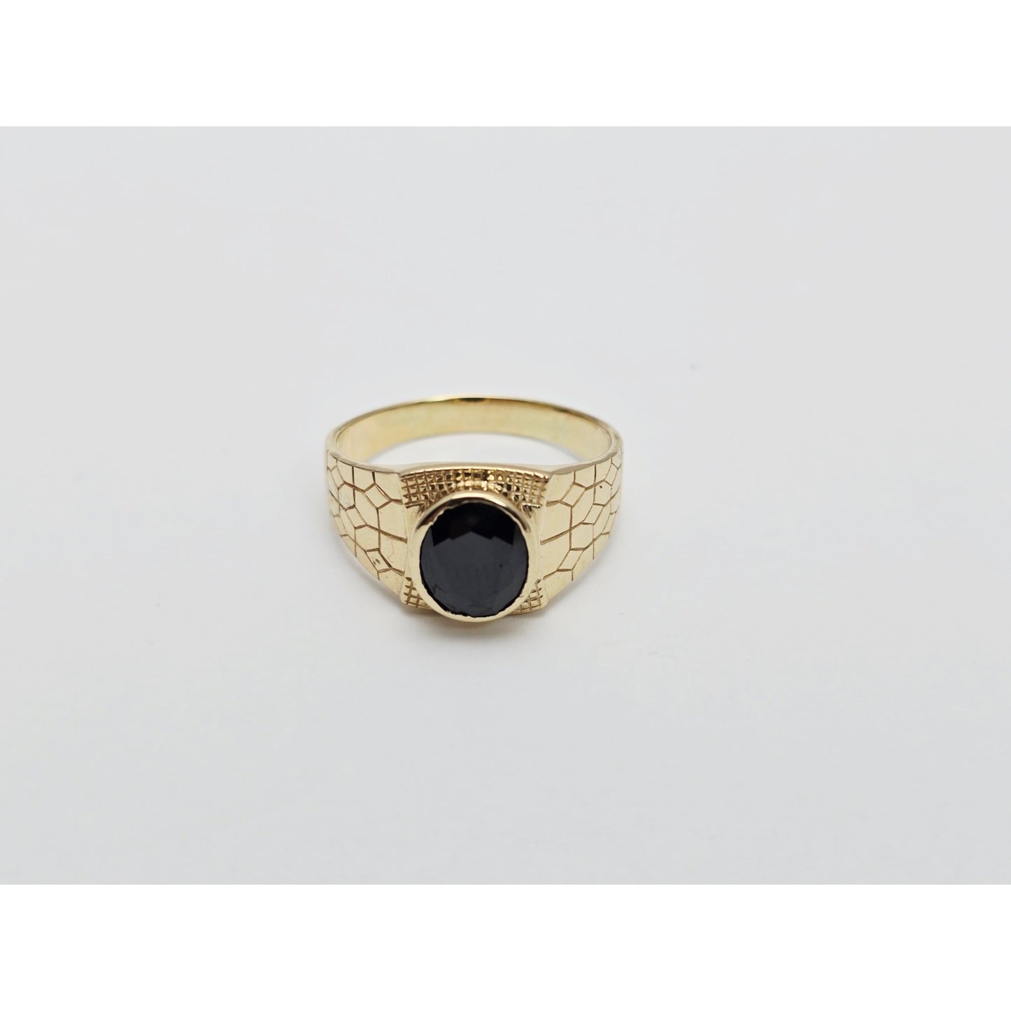 14K Yellow Gold Men's Oval Cut Onyx Nugget Ring