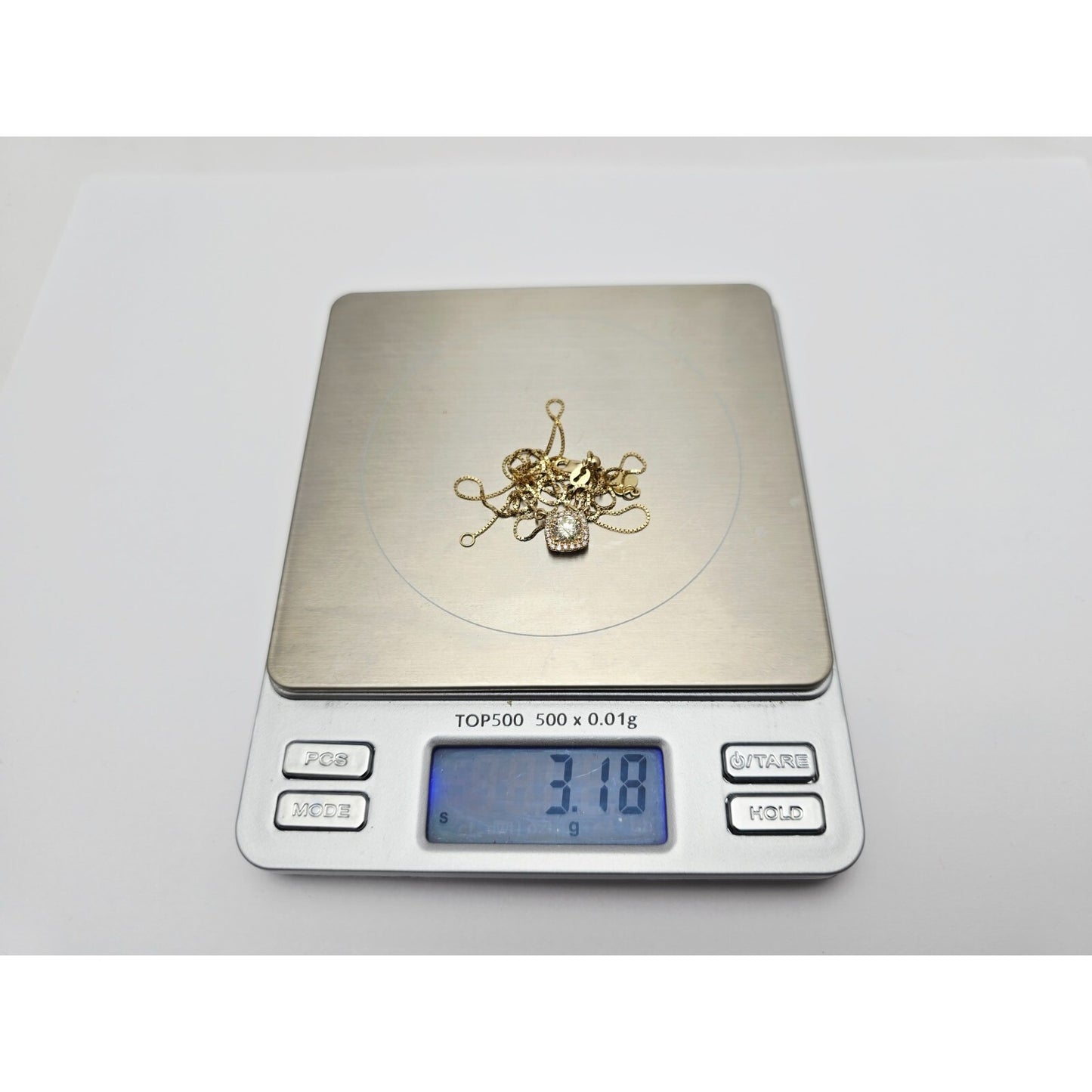 14K Yellow Gold Round Diamond Resizable Box Link Chain Necklace