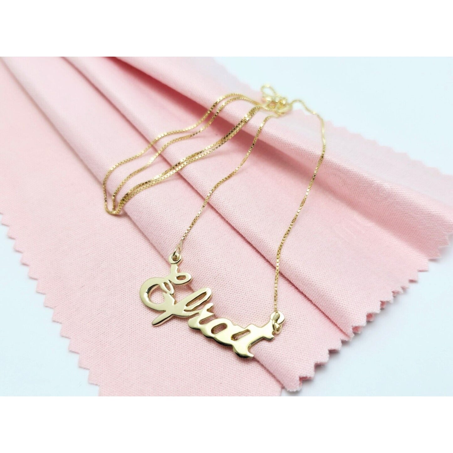 14K Yellow Gold Initial Name "Efrat" Charm Pendant Box Link Chain Necklace