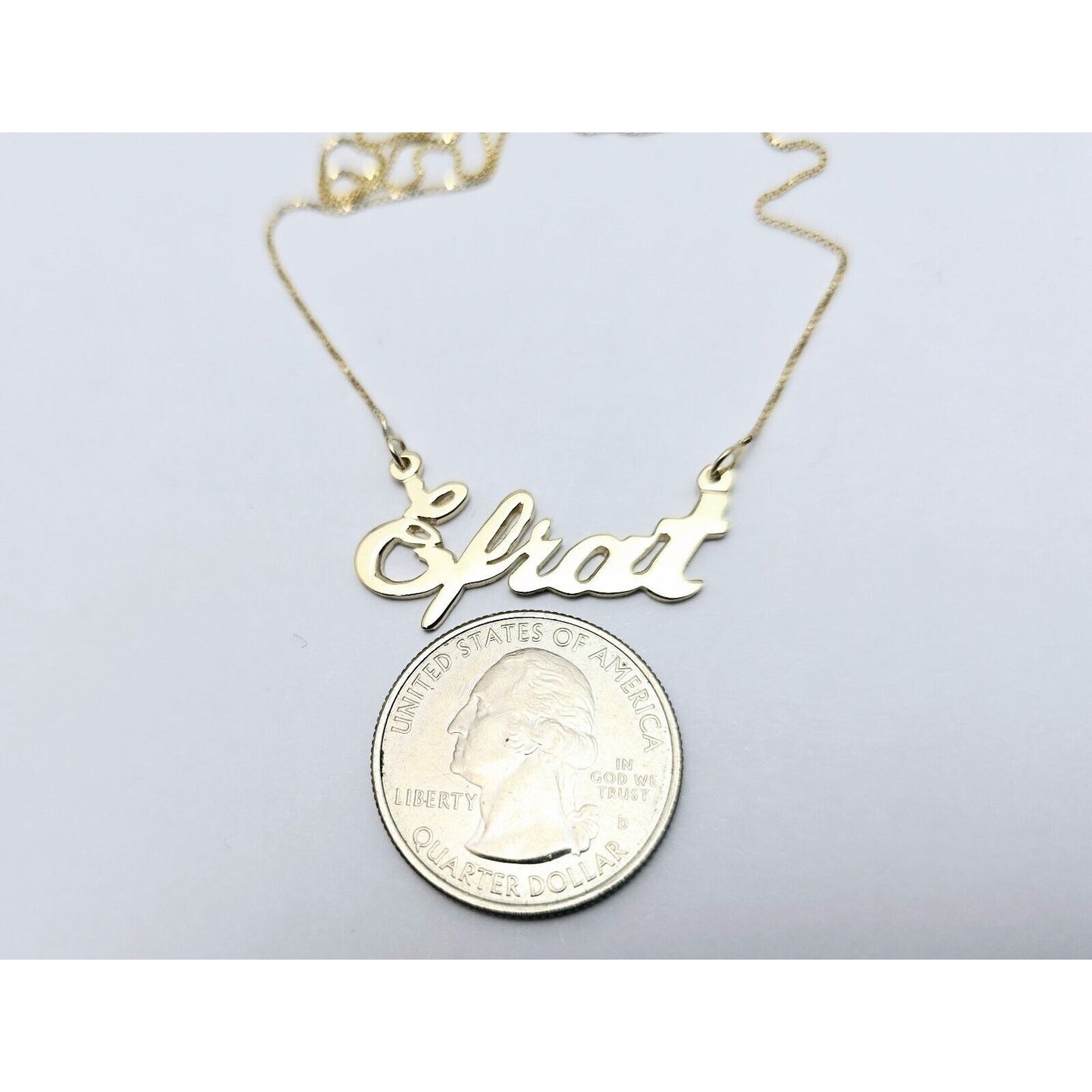 14K Yellow Gold Initial Name "Efrat" Charm Pendant Box Link Chain Necklace