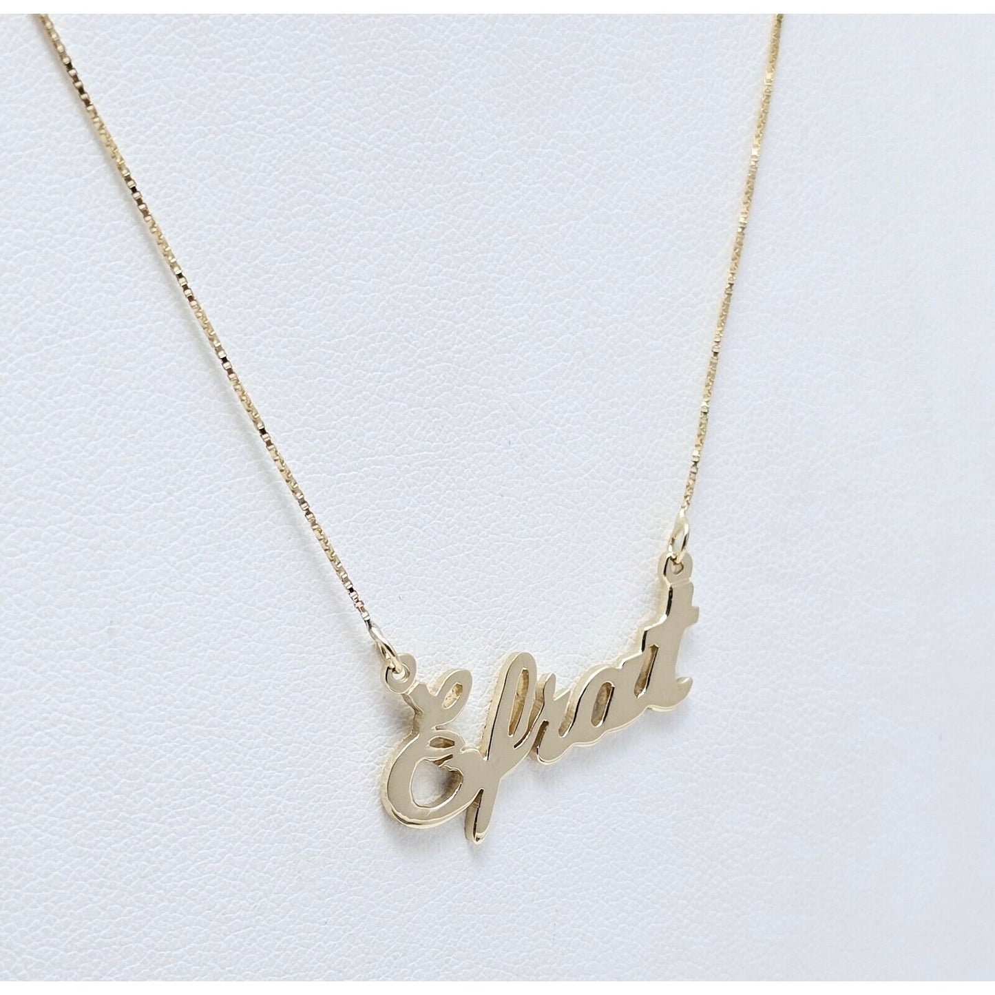 14K Yellow Gold Initial Name "Efrat" Charm Pendant Box Link Chain Necklace