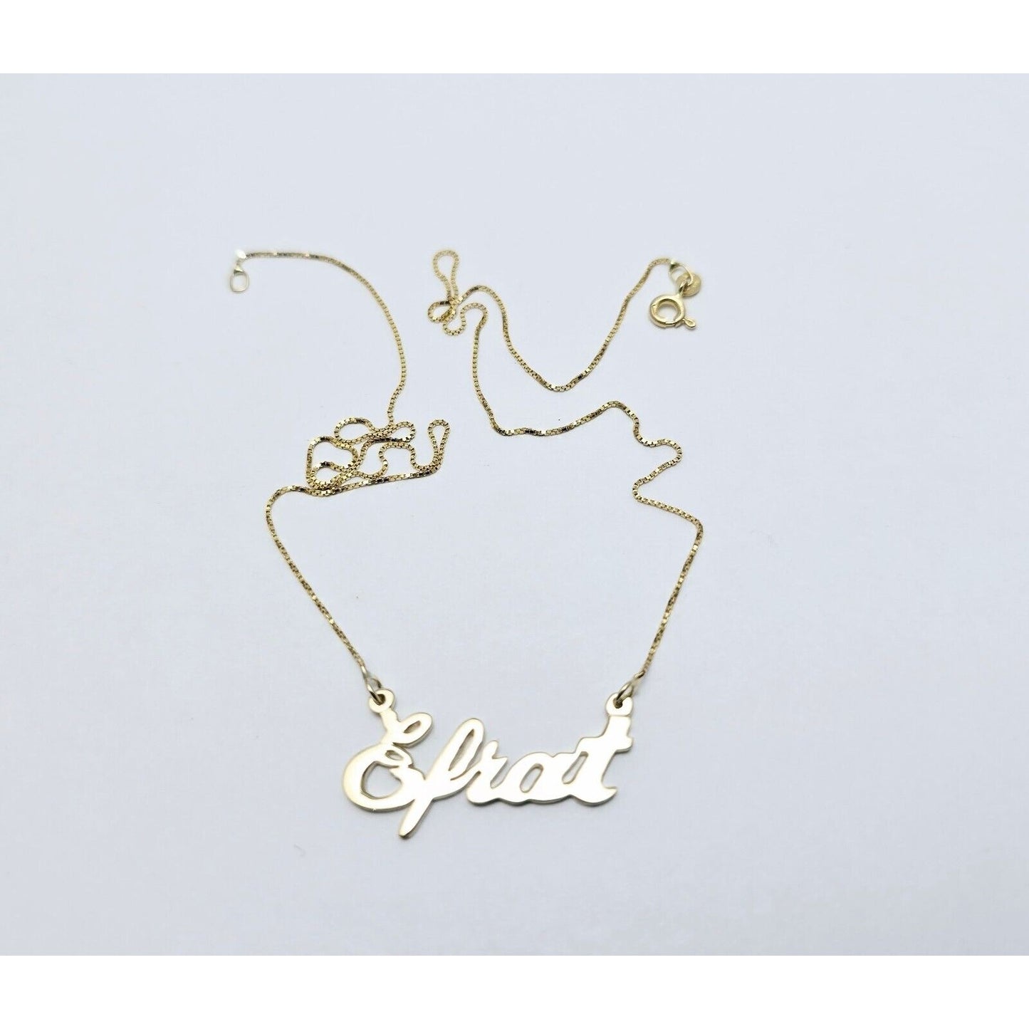 14K Yellow Gold Initial Name "Efrat" Charm Pendant Box Link Chain Necklace