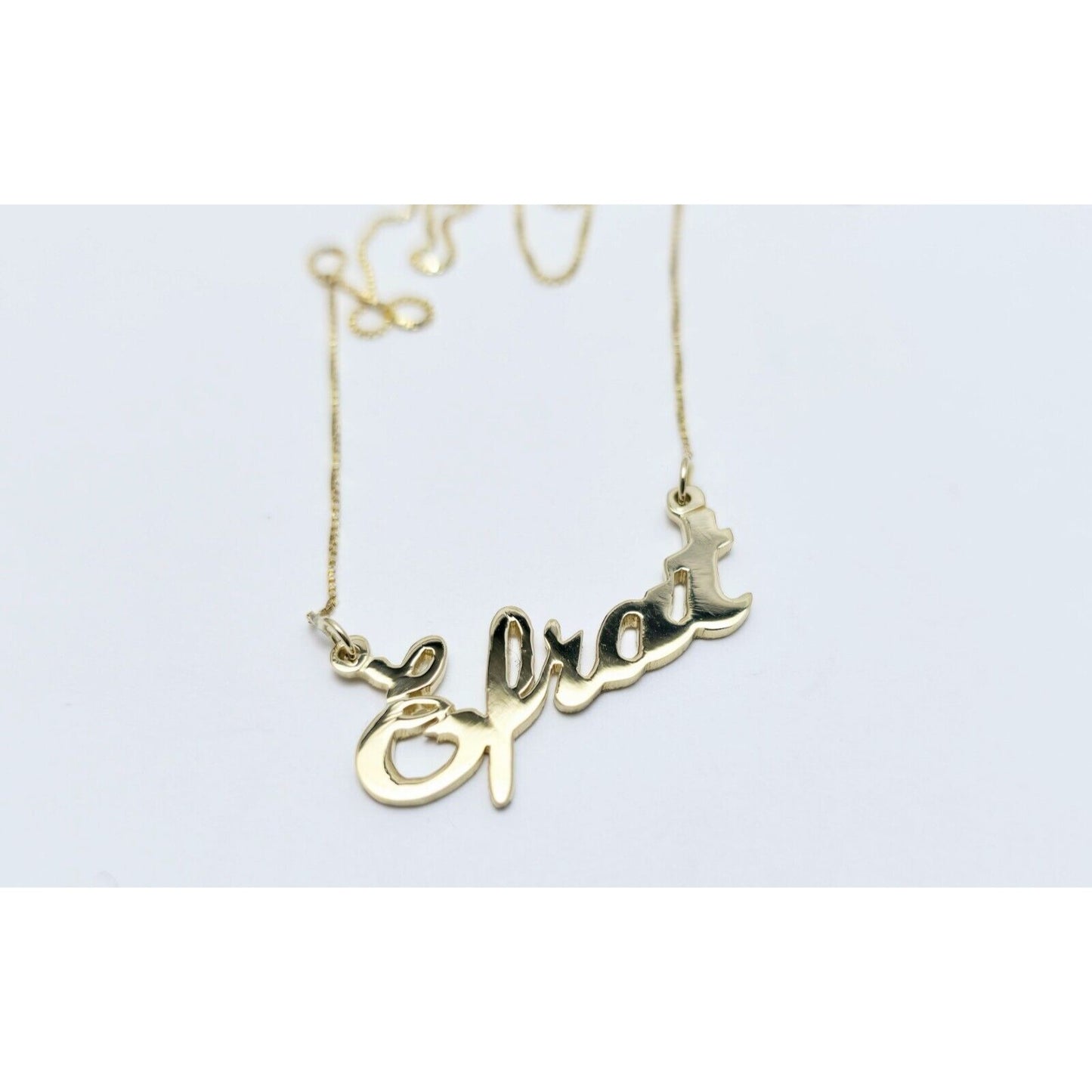 14K Yellow Gold Initial Name "Efrat" Charm Pendant Box Link Chain Necklace