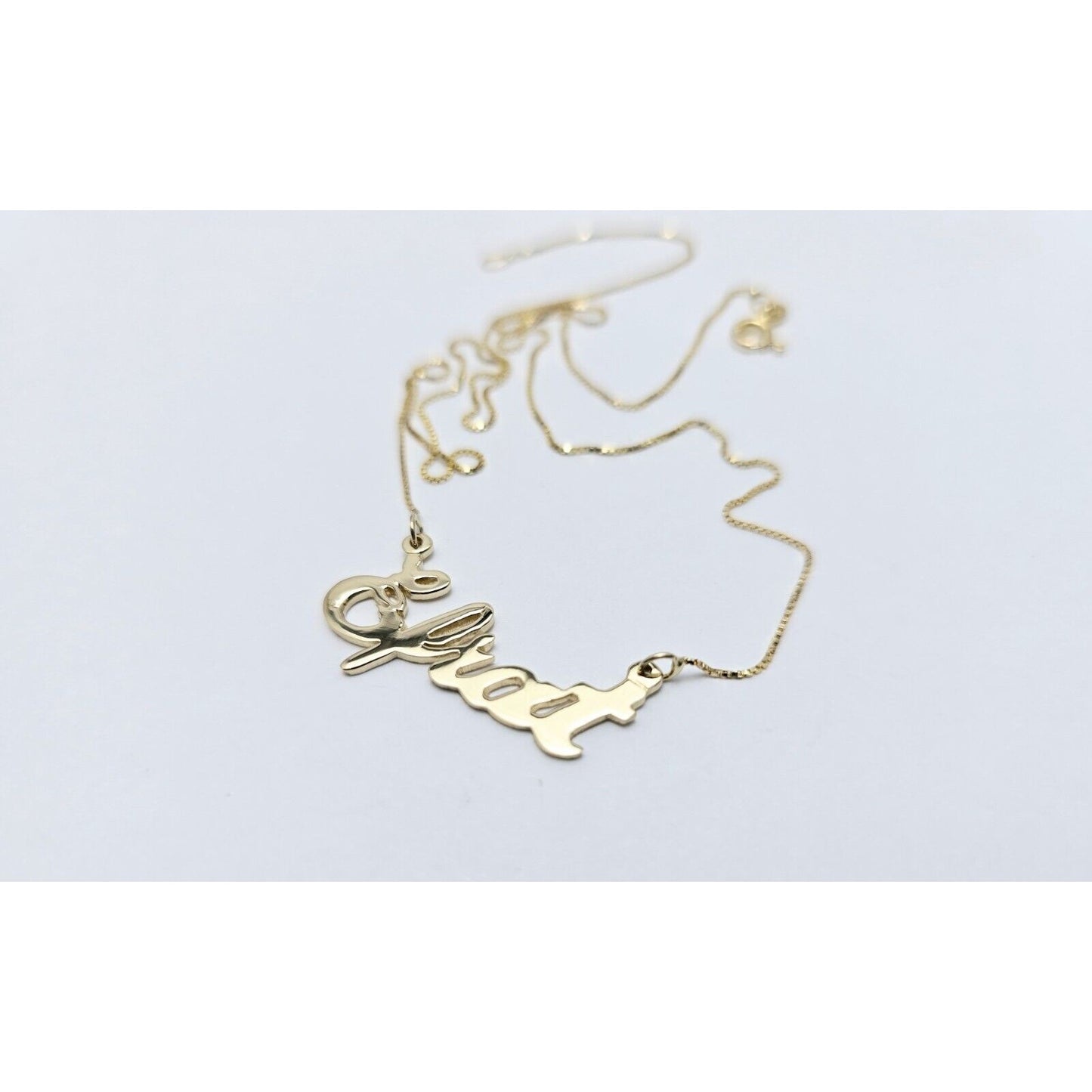 14K Yellow Gold Initial Name "Efrat" Charm Pendant Box Link Chain Necklace