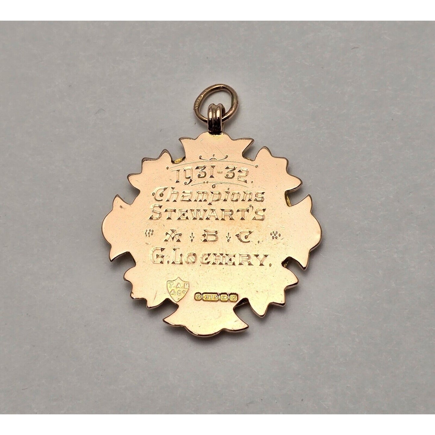 9K Rose Gold '31-'32 Western Clydeside Amateur Billiard League Pendant