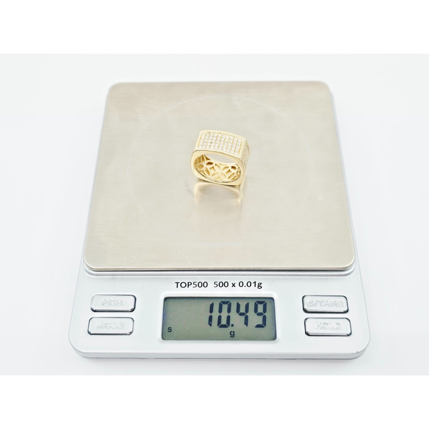 14K Yellow Gold Flat Diamond Square Ring