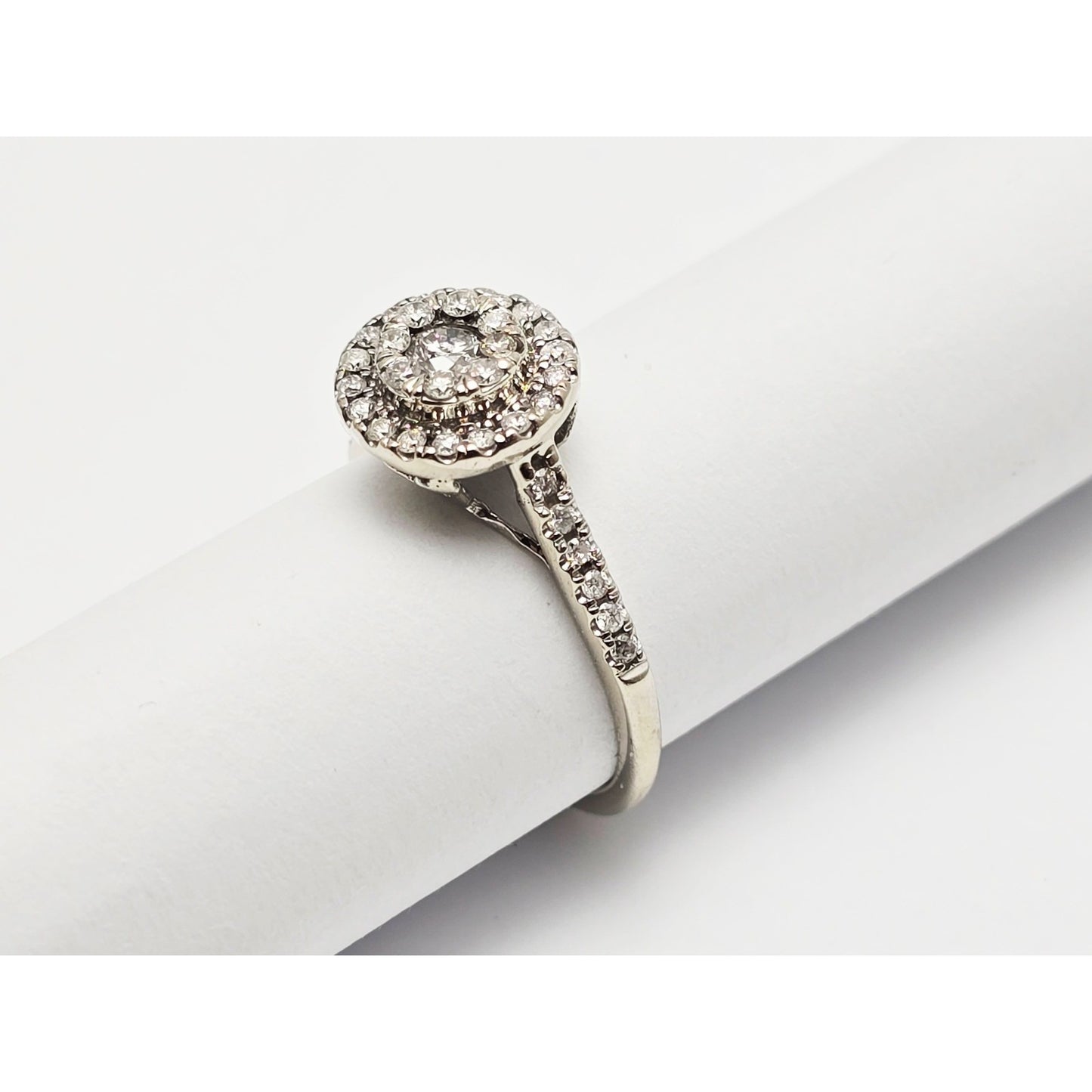 10K White Gold Ladies Diamond Halo Engagement Ring