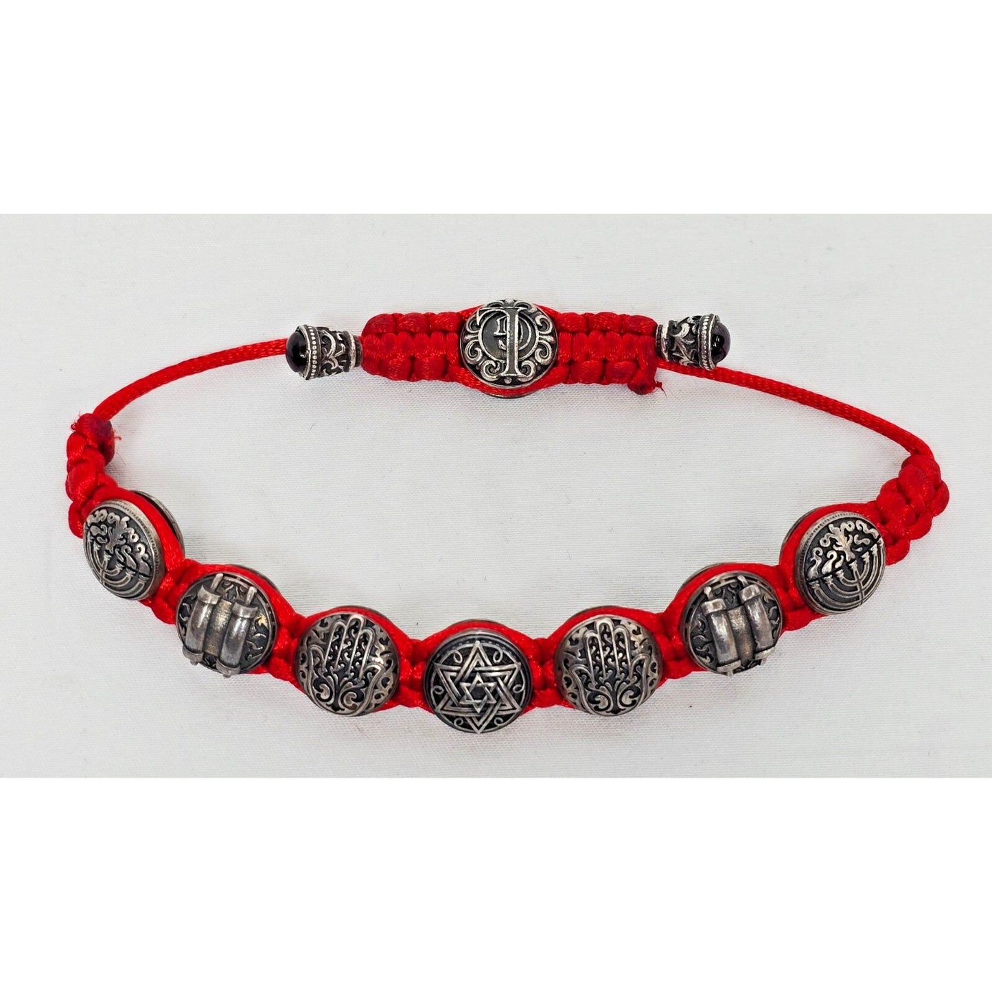 Gregory Leps 925 Silver Red Bracelet Hamsa Menorah Star of David Torah Scroll