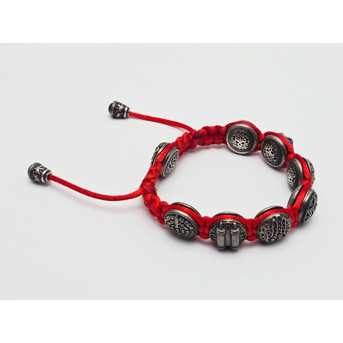 Gregory Leps 925 Silver Red Bracelet Hamsa Menorah Star of David Torah Scroll